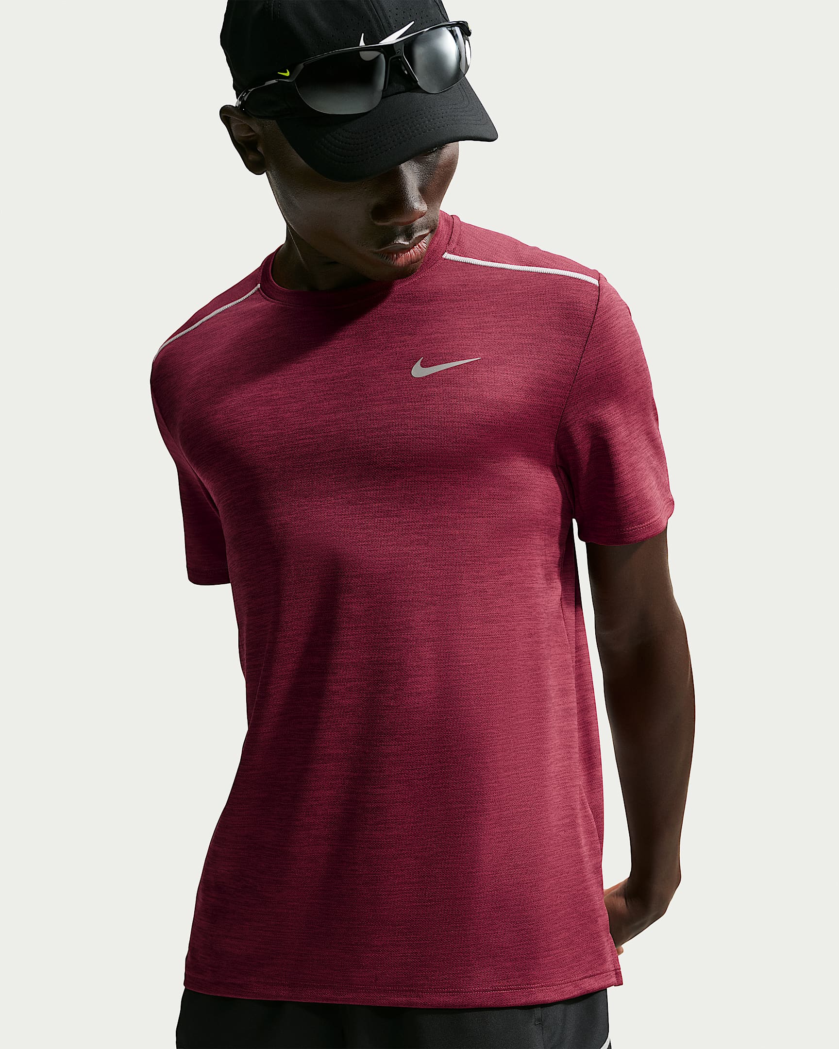 Nike Miler Men's Dri-FIT Short-Sleeve Running Top - Tough Red/Mystic Dates/Heather