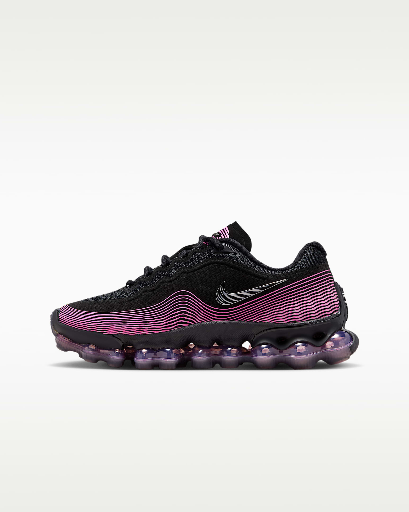 Tenis para niños grandes Nike Air Liquid Max - Negro/Rosa alegre/Rosa amanecer/Plata metalizado