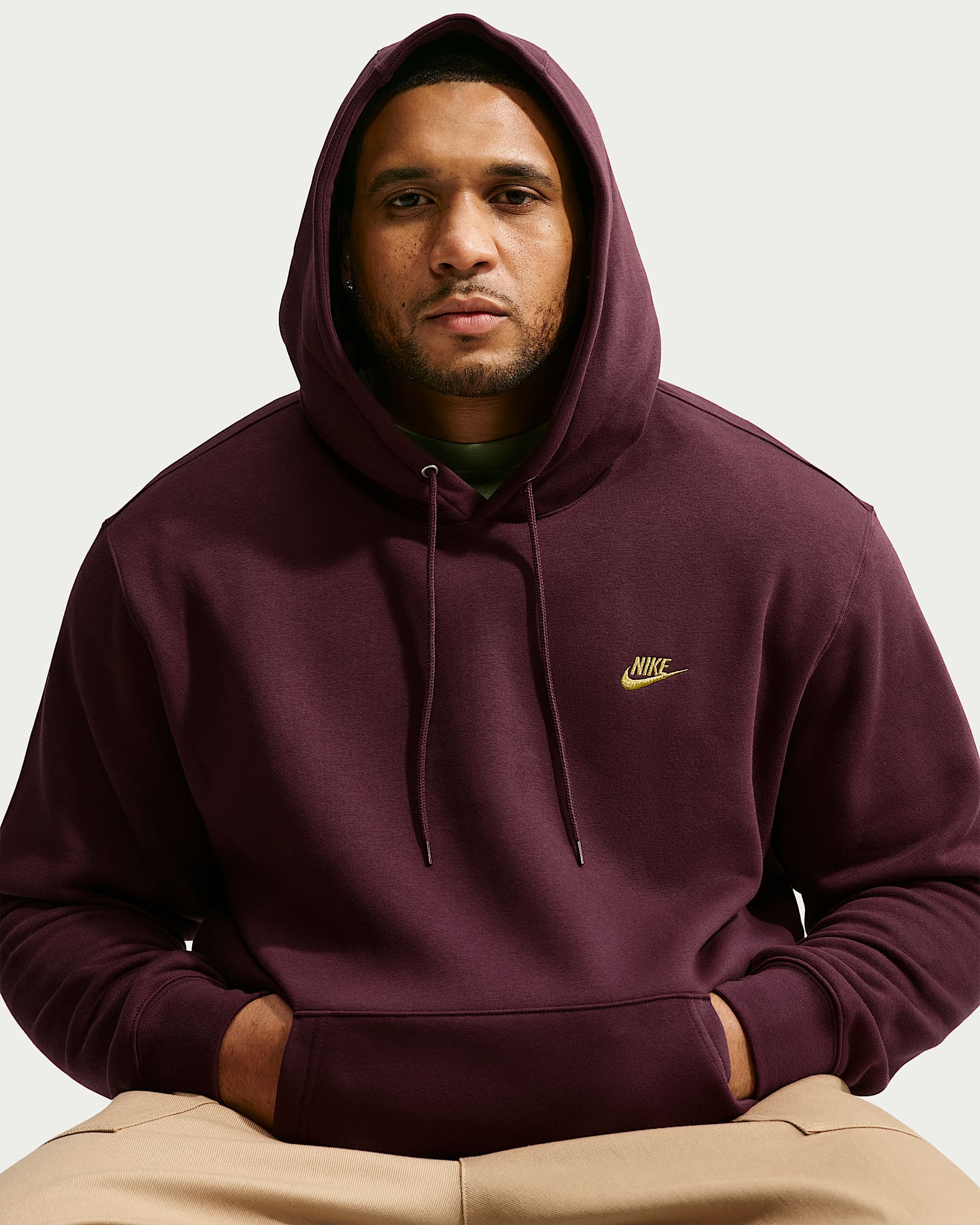 Nike Club Men's Pullover Fleece Hoodie - Burgundy Crush/Burgundy Crush/Metallic Gold
