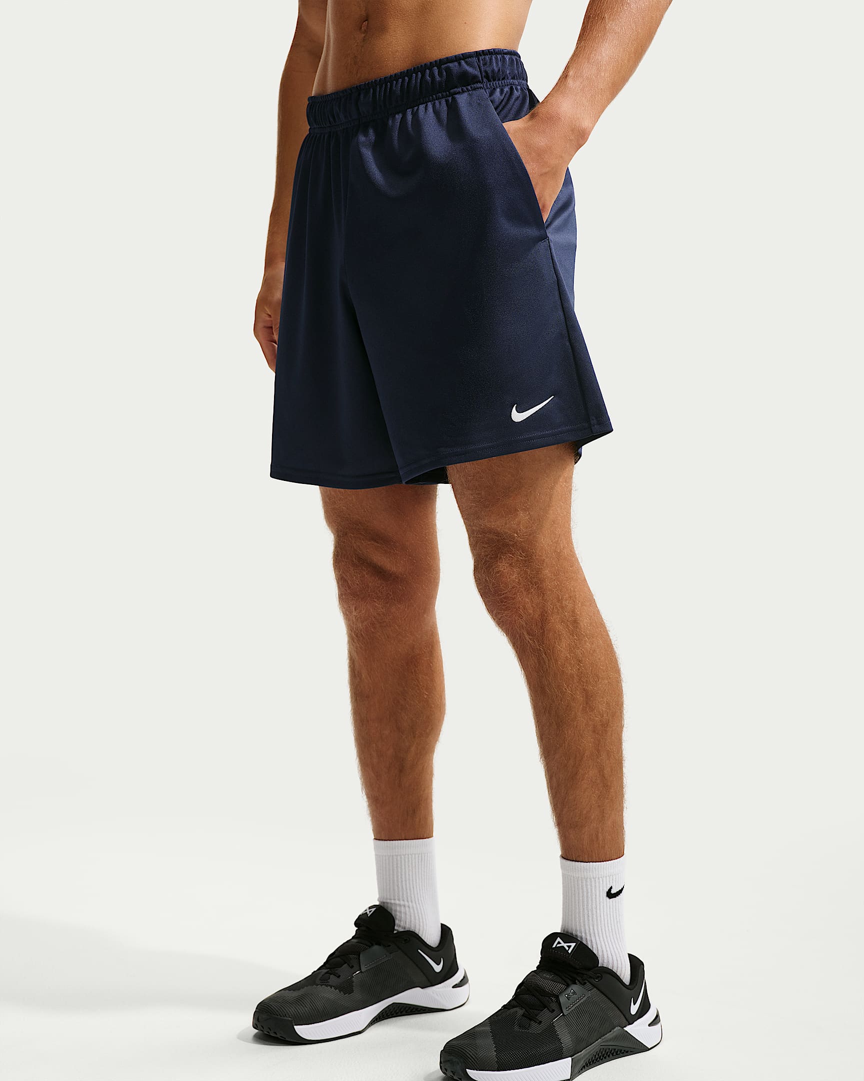 Shorts de entrenamiento Dri-FIT de 18 cm para hombre Nike Flex - Obsidiana/Blanco