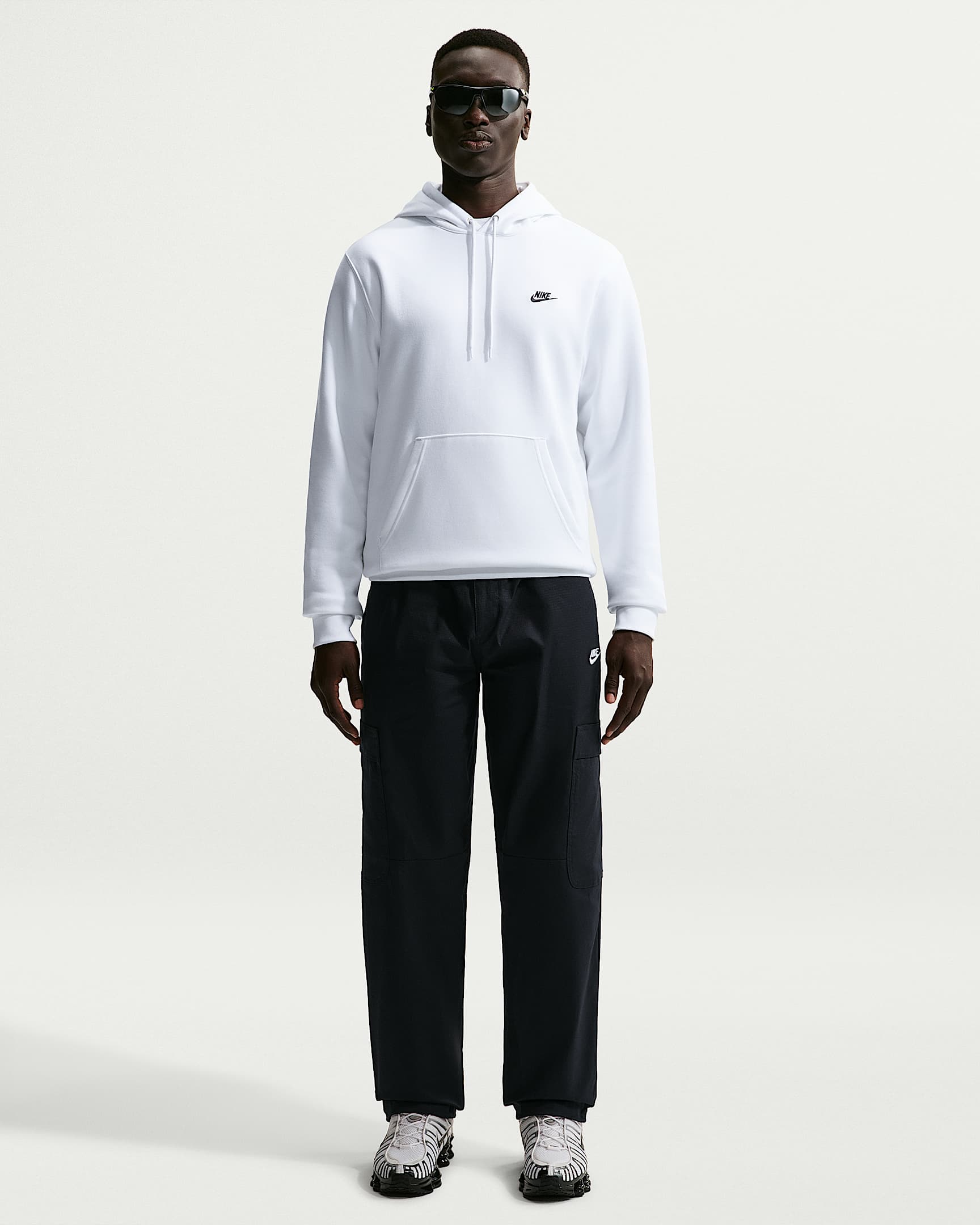 Nike Club Men's Pullover Fleece Hoodie - White/White/Black