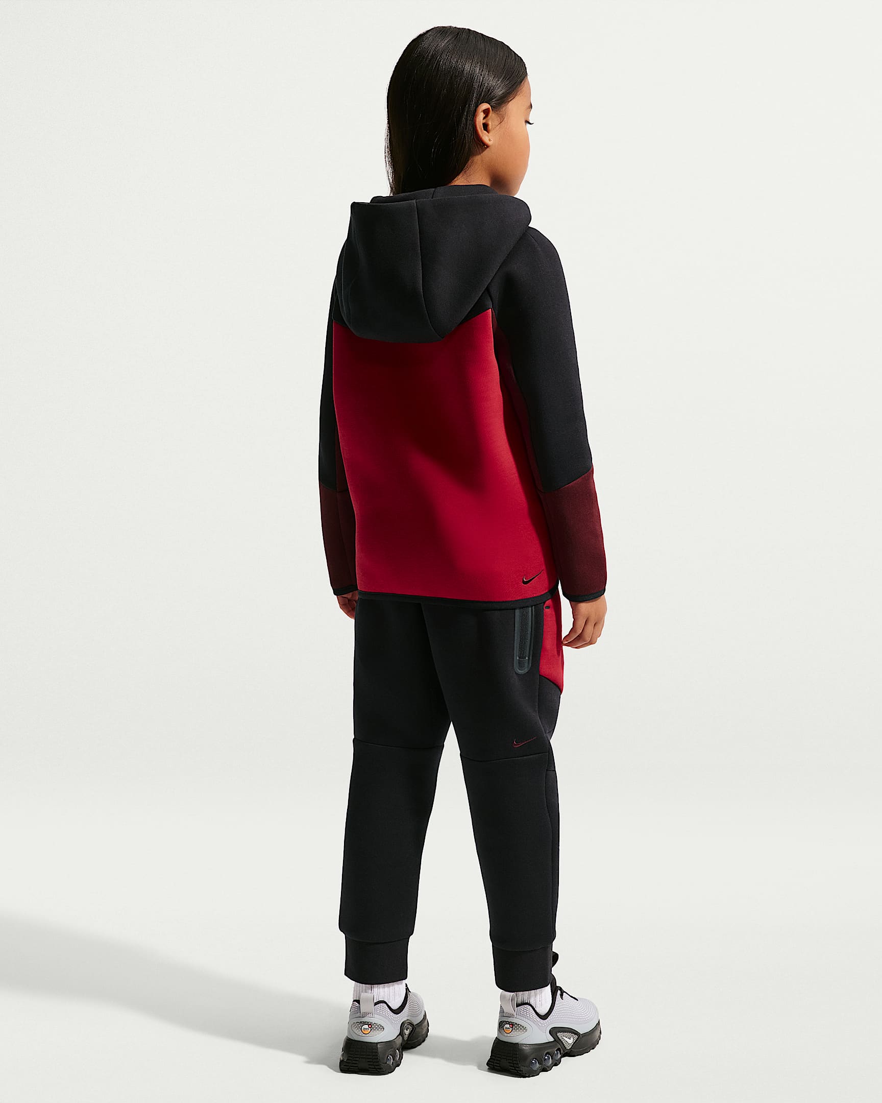 Conjunto de 2 piezas de sudadera de cierre completo Tech Fleece para niños talla pequeña Nike Sportswear - Negro/Rojo duro