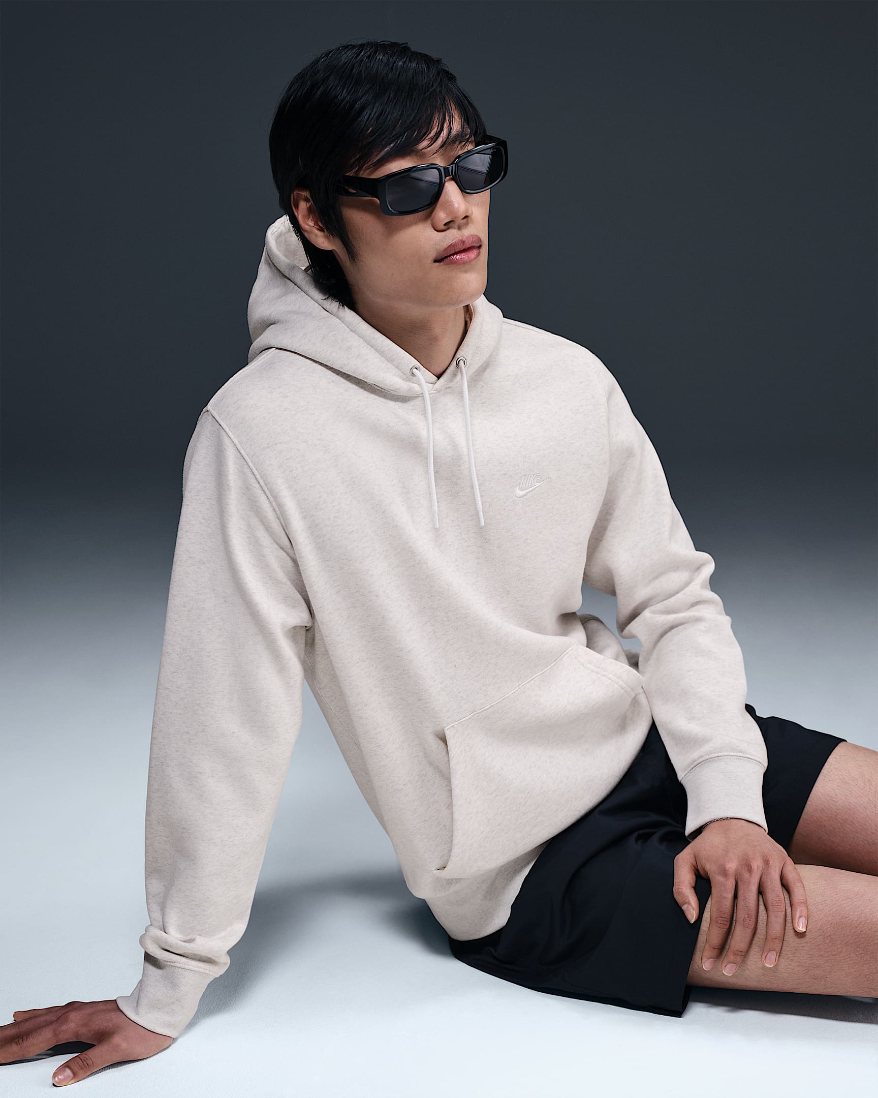 Nike Club Men's Pullover Fleece Hoodie - Birch Heather/White/White