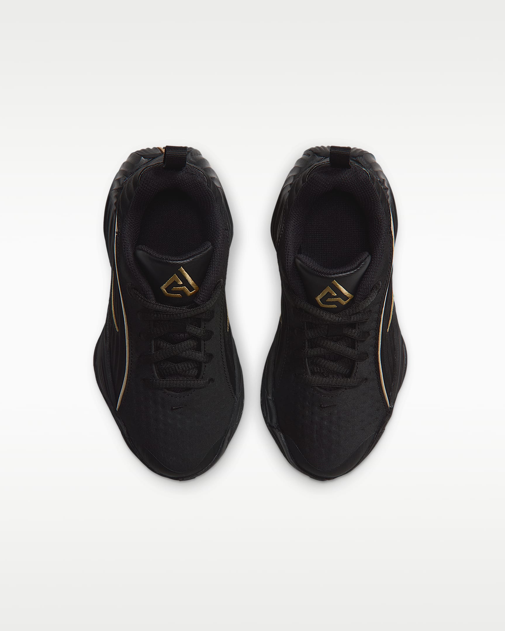 Tenis de básquetbol para niños de preescolar Giannis Immortality 5 - Negro/Marrón claro goma/Volt/Oro metalizado