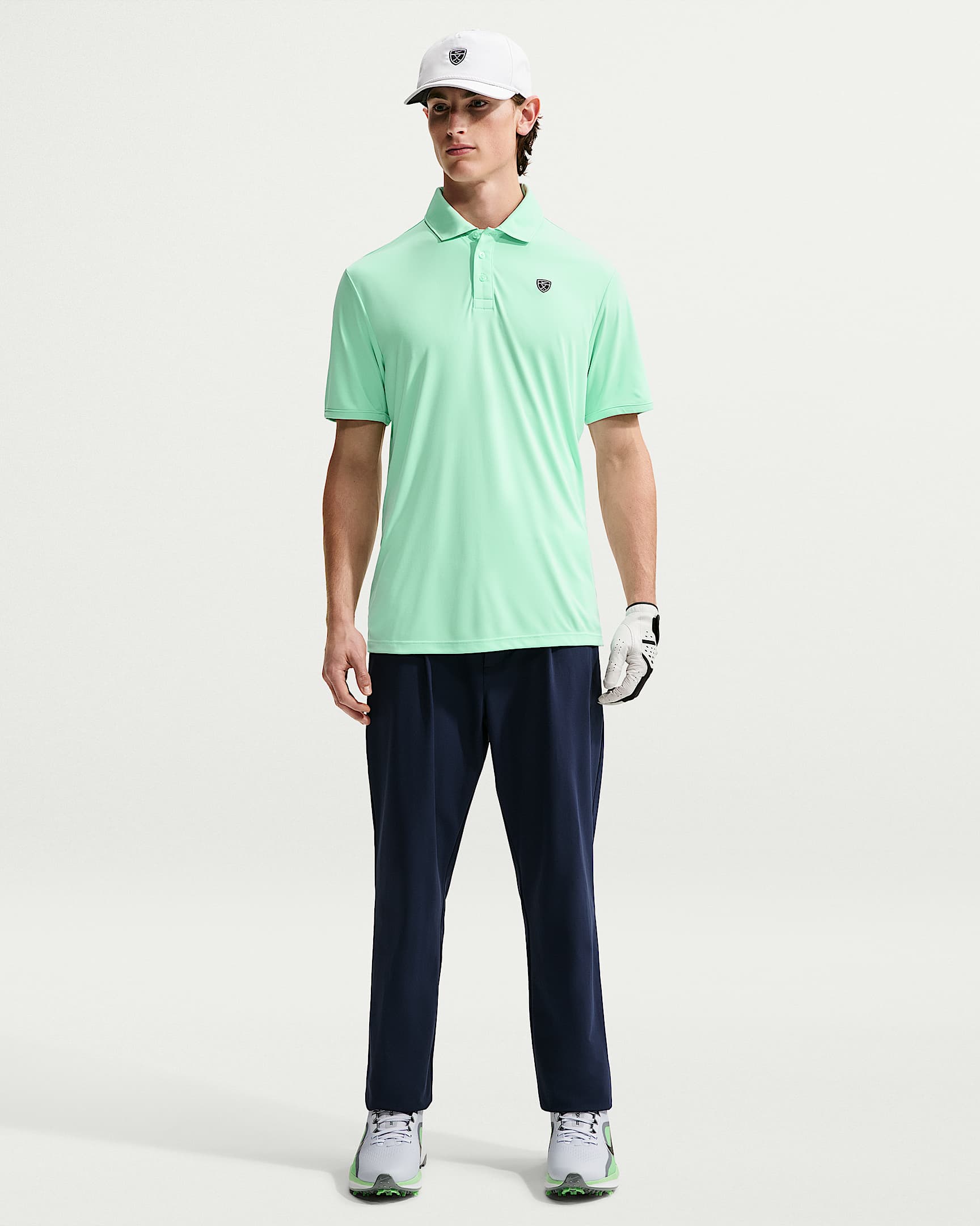 Nike Par Men's Dri-FIT Chest-Logo Golf Polo - Arctic Green/White