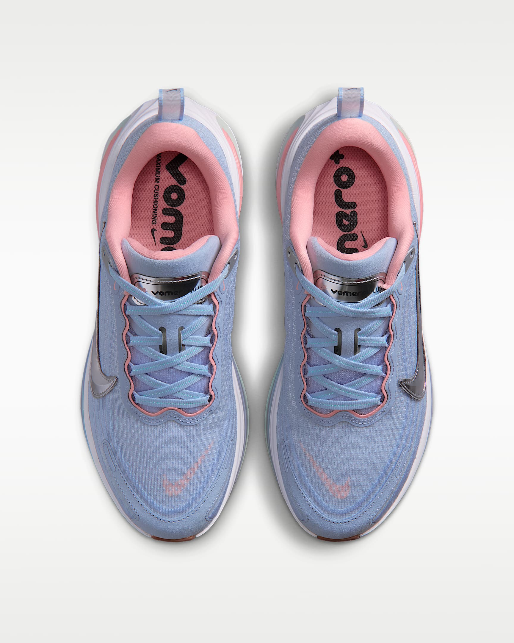 Nike Vomero Plus Women's Road Running Shoes - Light Armory Blue/Bleached Coral/Barely Green/Metallic Silver
