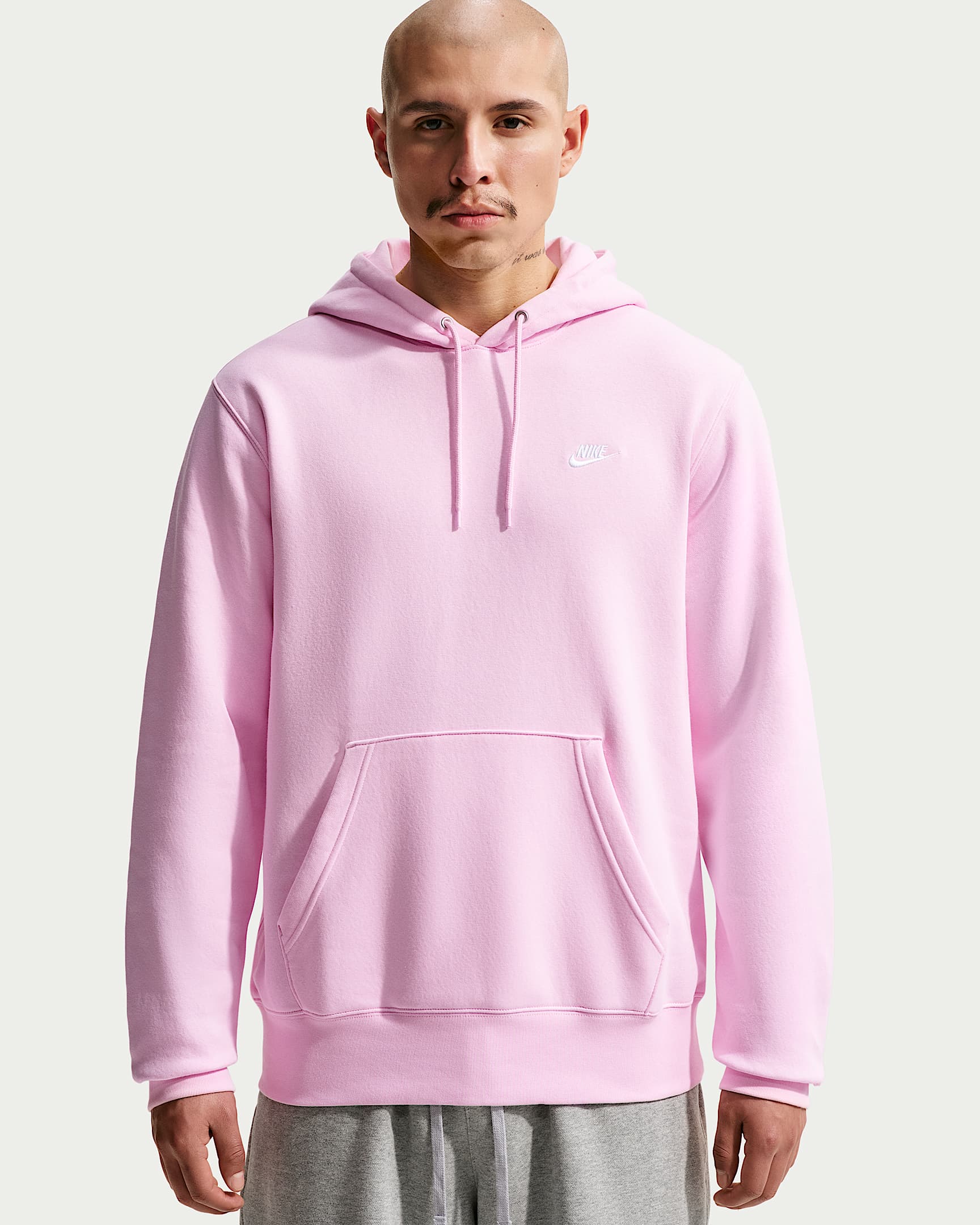 Męska dzianinowa bluza z kapturem Nike Club - Pink Foam/Pink Foam/Biel