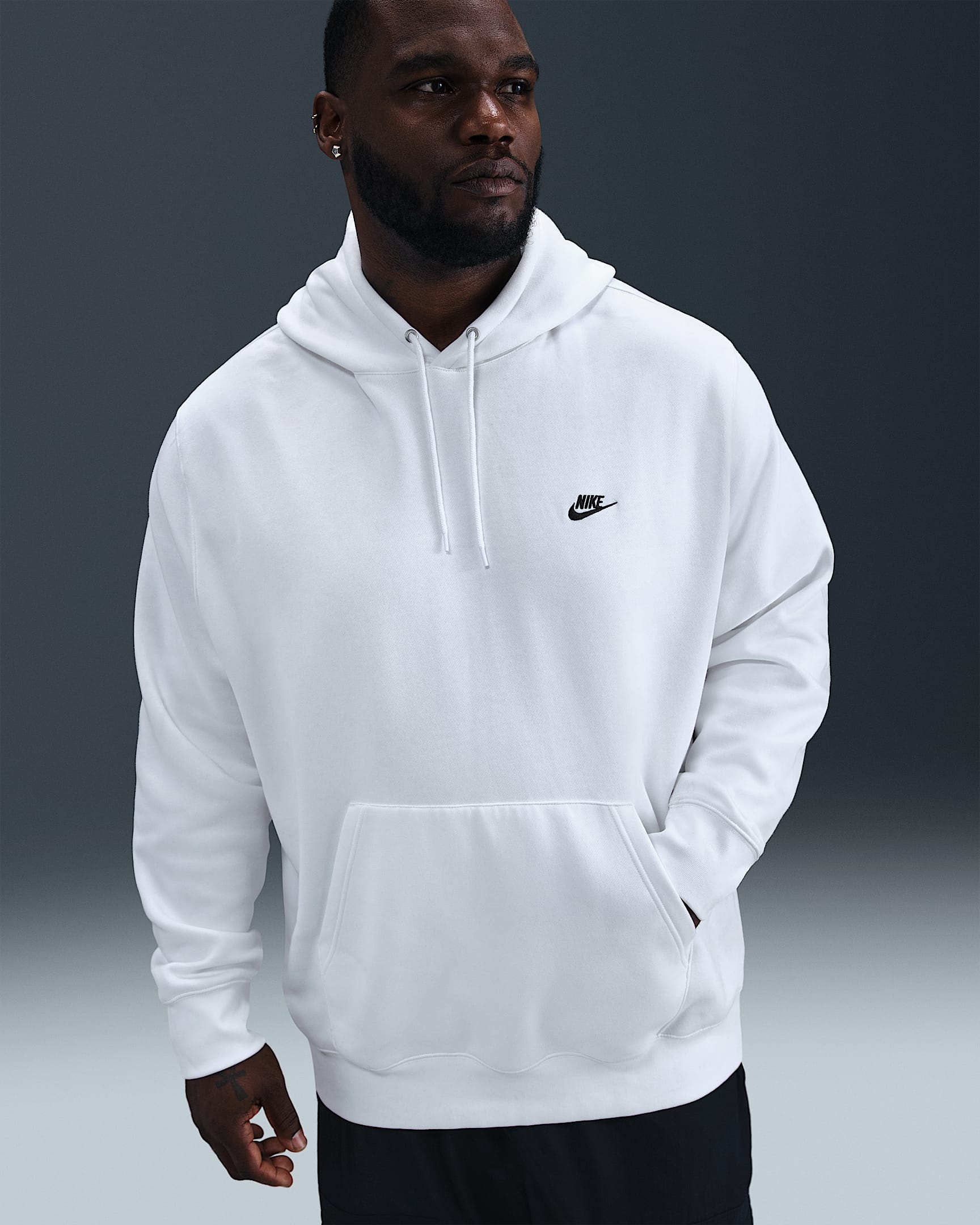 Nike Club Men's Pullover Fleece Hoodie - White/White/Black