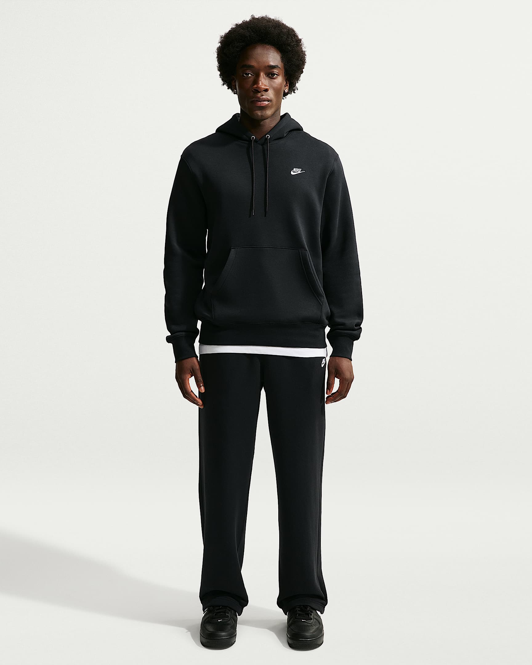 Felpa pullover in fleece con cappuccio Nike Club – Uomo - Nero/Nero/Argento metallizzato