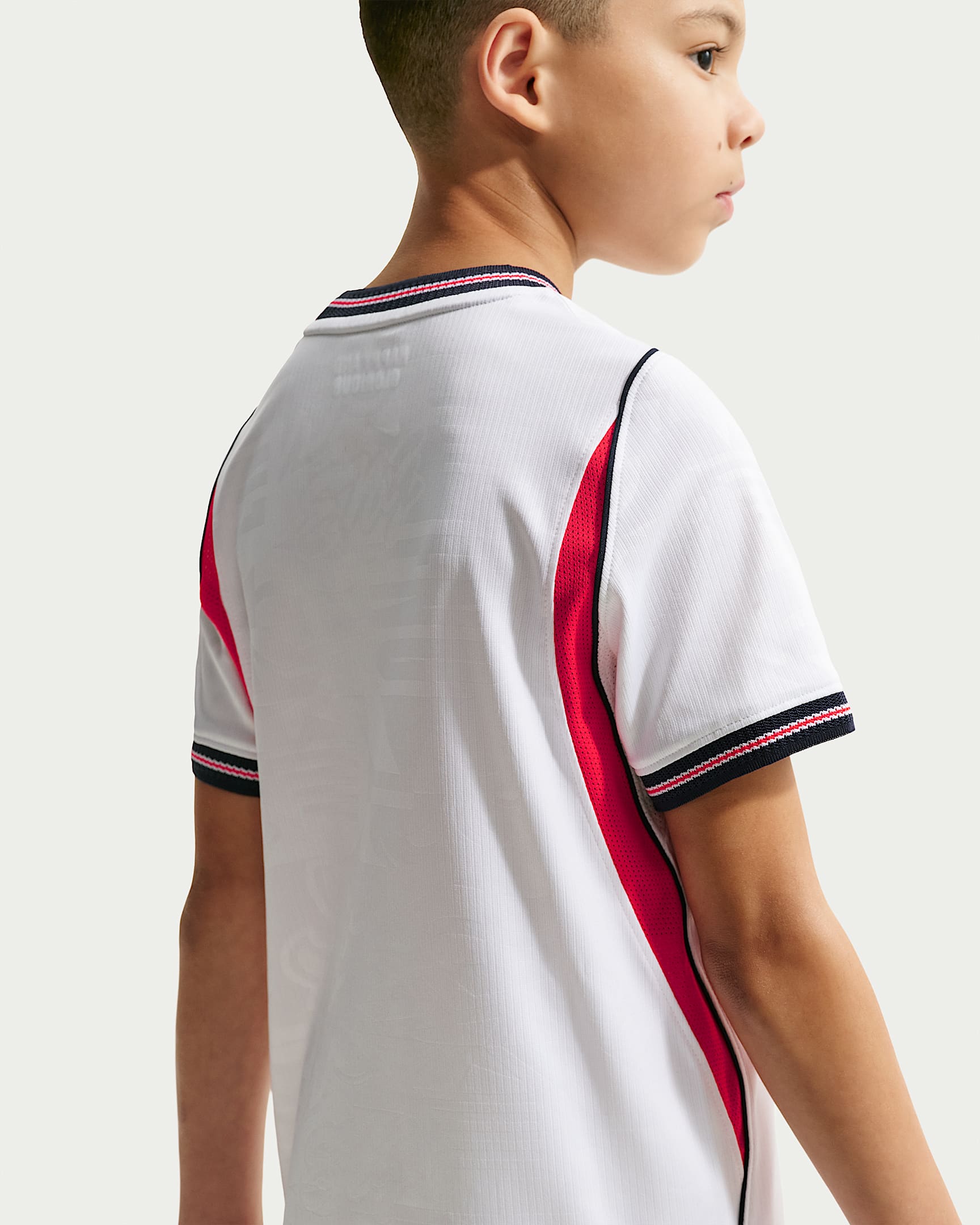 イングランド ナショナルチーム 2026 スタジアム ホーム ジュニア ナイキ Dri-FIT サッカー ユニフォーム トップス - ホワイト/スピードレッド/オブシディアン/オブシディアン