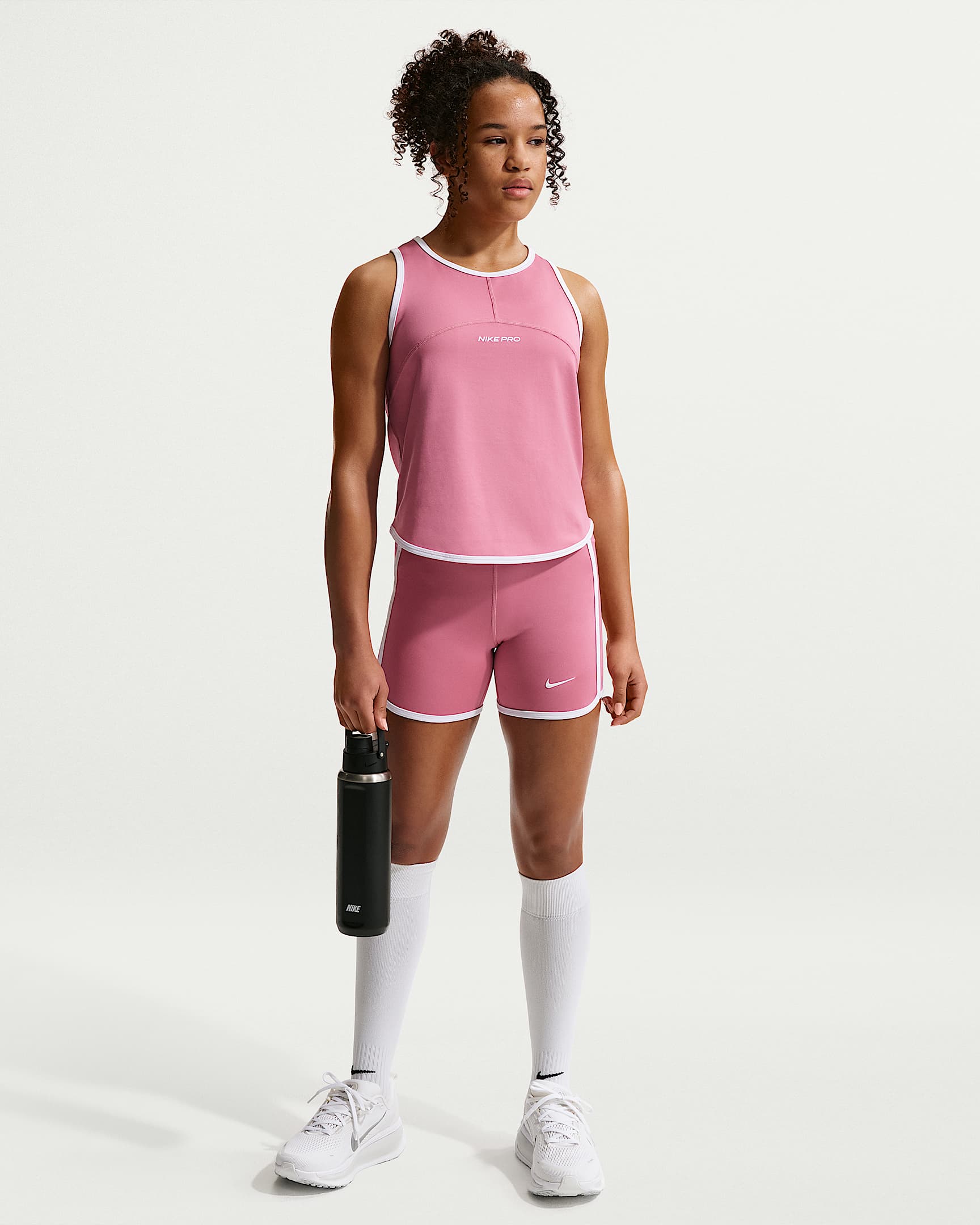 Nike Pro Girls' Dri-FIT Tank Top - Peony/White/White