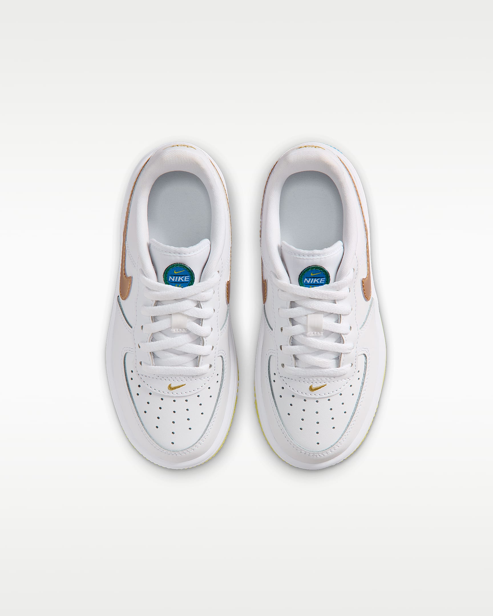 Nike Force 1 Low Younger Kids' Shoes - White/Soar/Sonic Yellow/Metallic Gold