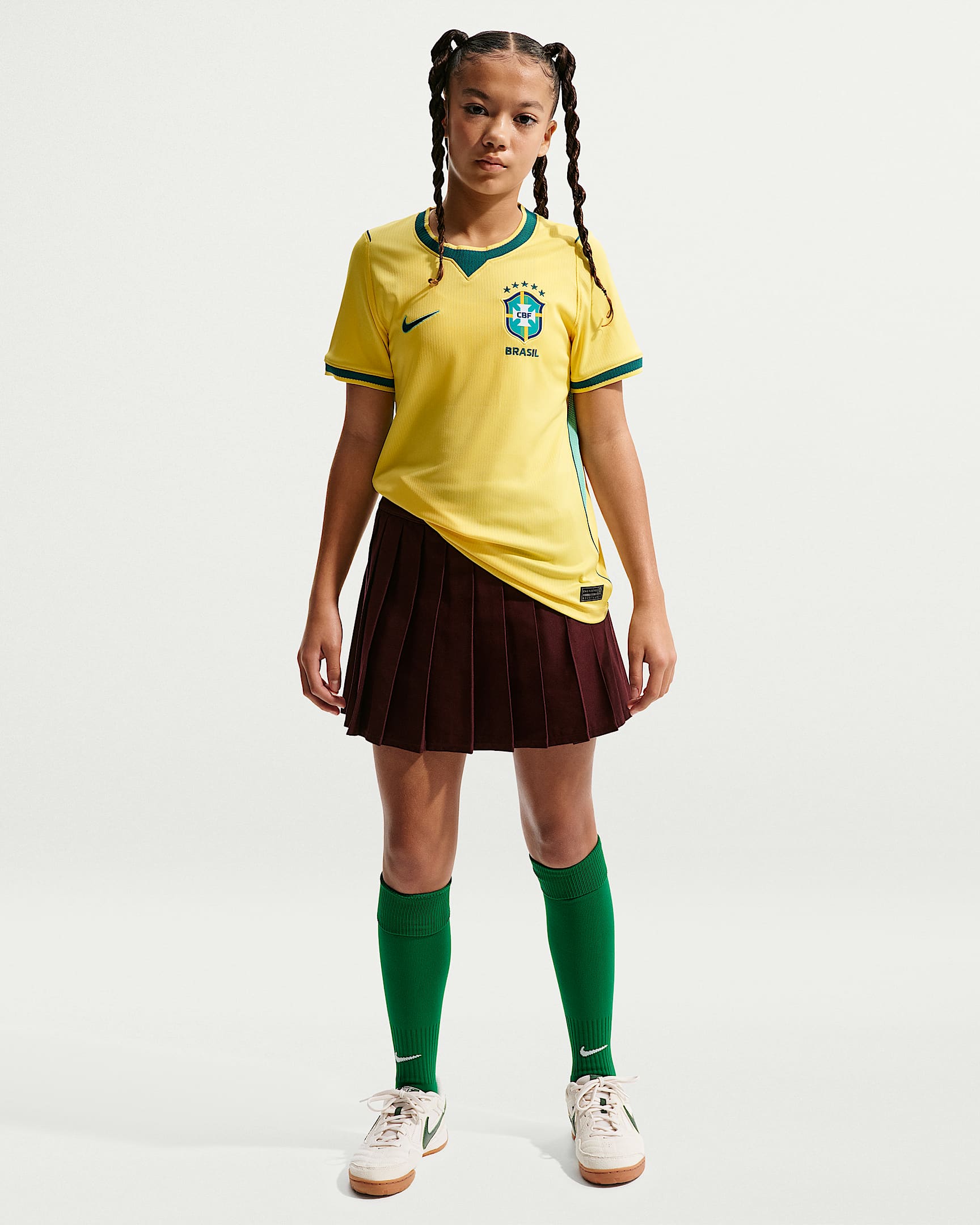 Brazil National Team 2026 Stadium Home Big Kids' Nike Dri-FIT Soccer Jersey - Canary/Light Menta/Geode Teal