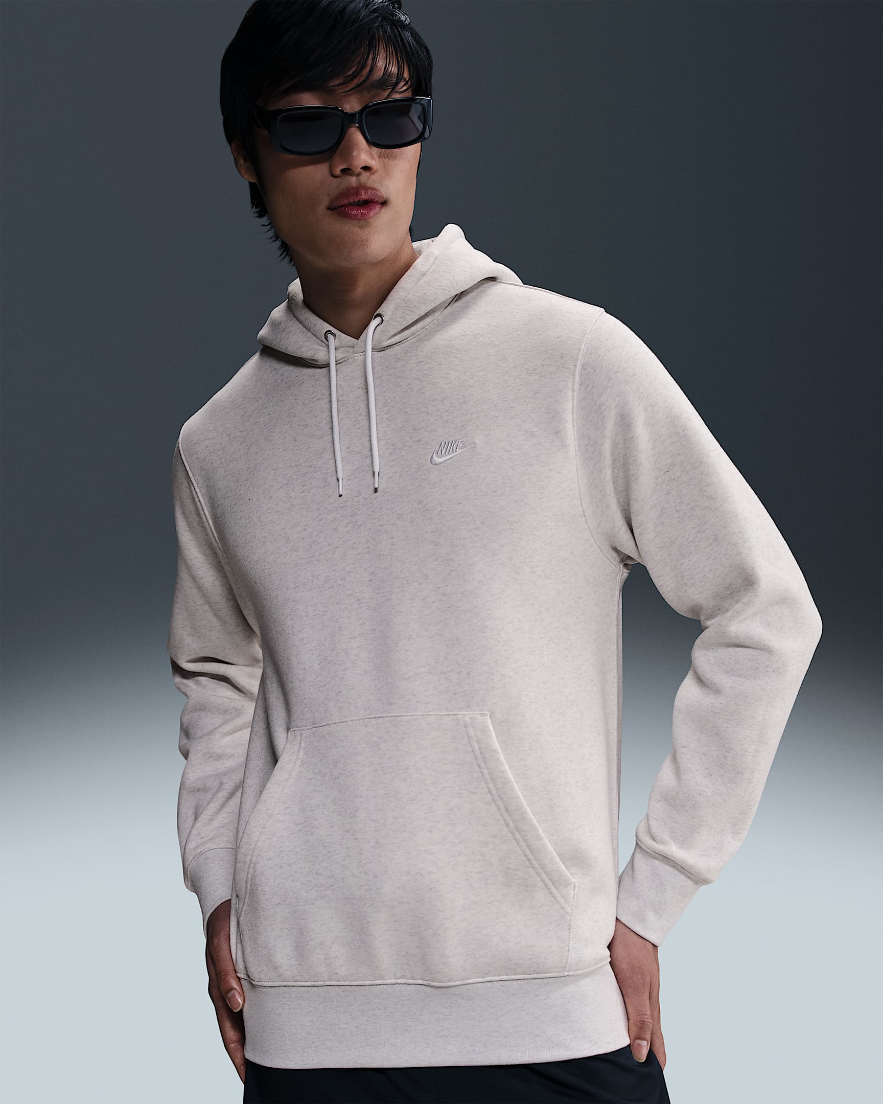 Nike Club Men's Pullover Fleece Hoodie - Birch Heather/White/White