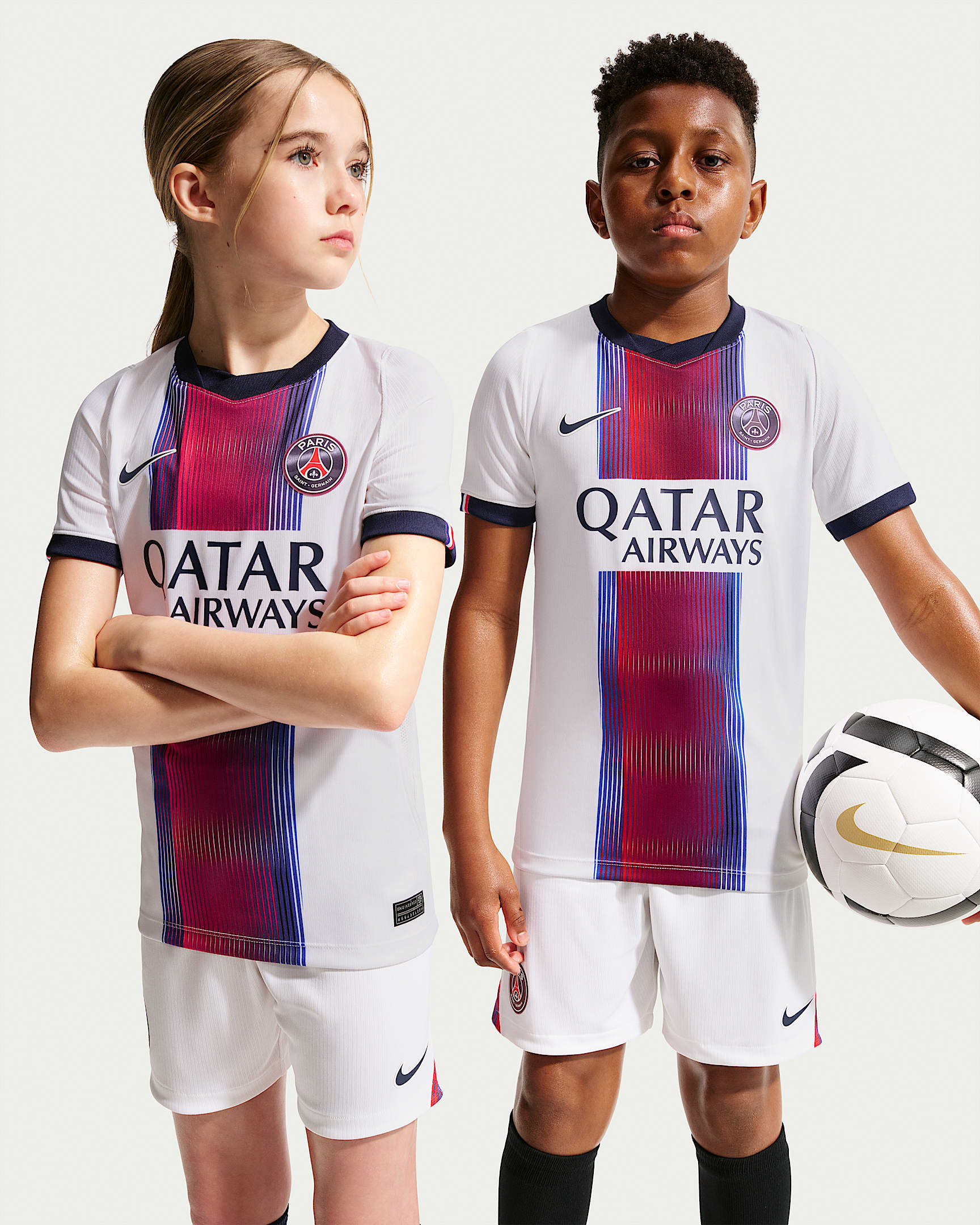 Maillot de foot Replica Nike Dri-FIT Paris Saint-Germain 2026/27 Stadium Extérieur pour pré-ado - Blanc/College Navy/Global Red/College Navy