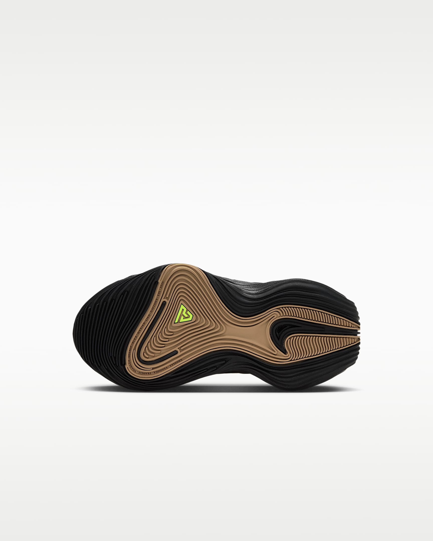 Tenis de básquetbol para niños de preescolar Giannis Immortality 5 - Negro/Marrón claro goma/Volt/Oro metalizado