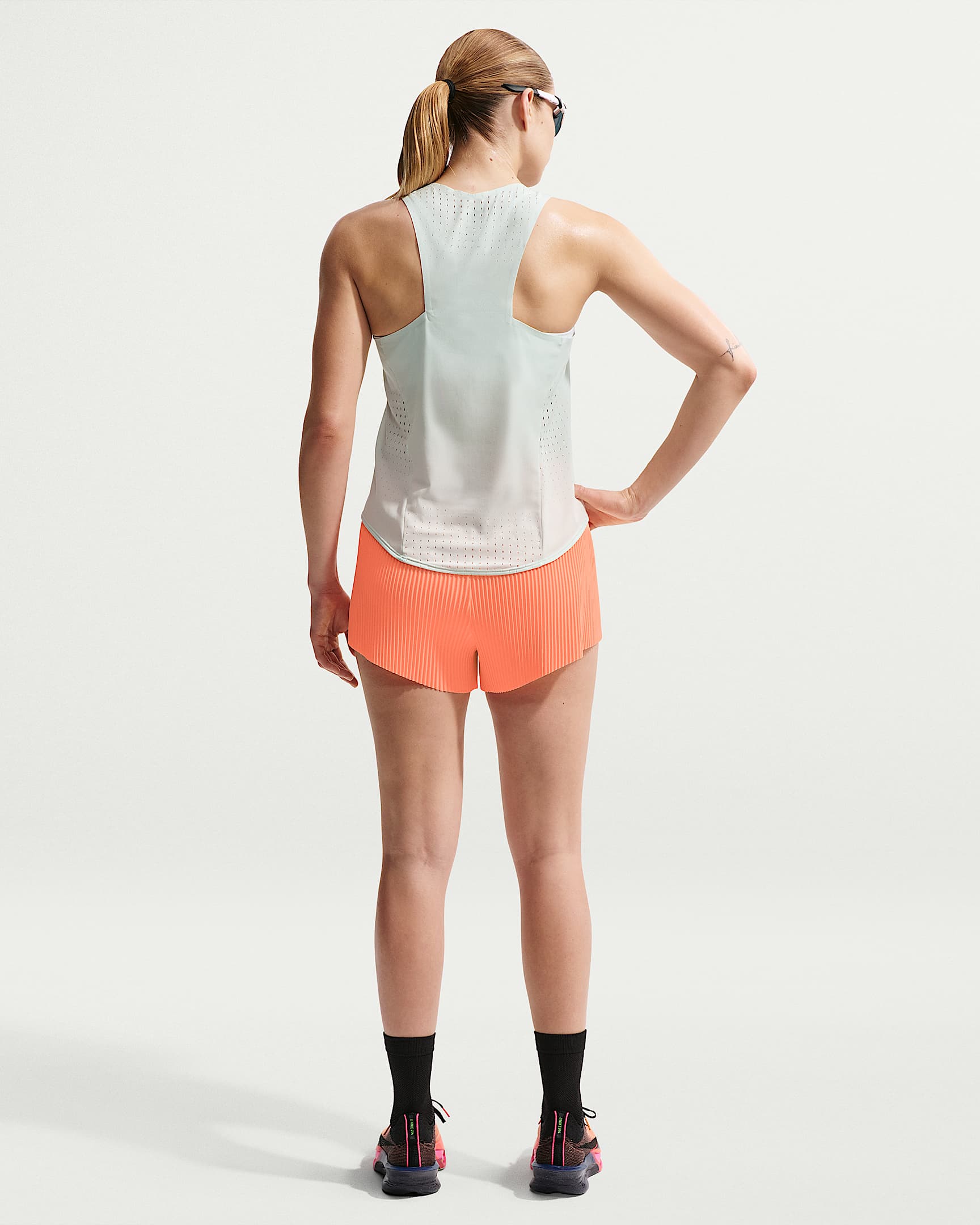 Nike AeroSwift Women's Dri-FIT ADV Mid-Rise 7.5cm (approx.) Brief-Lined Running Shorts - Orange Pulse/Black/White/Black