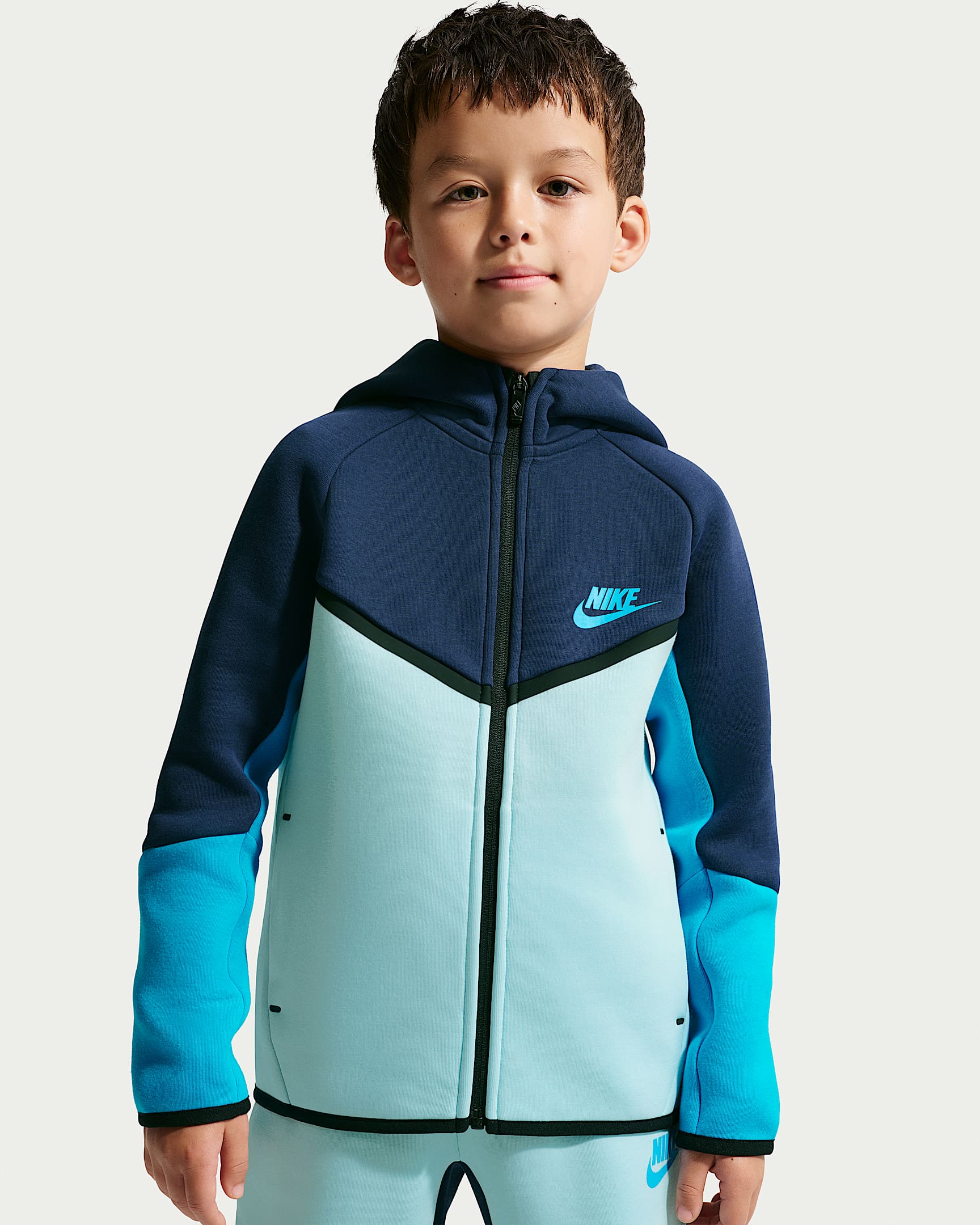 Conjunto de 2 piezas de sudadera de cierre completo Tech Fleece para niños talla pequeña Nike Sportswear - Azul marino medianoche