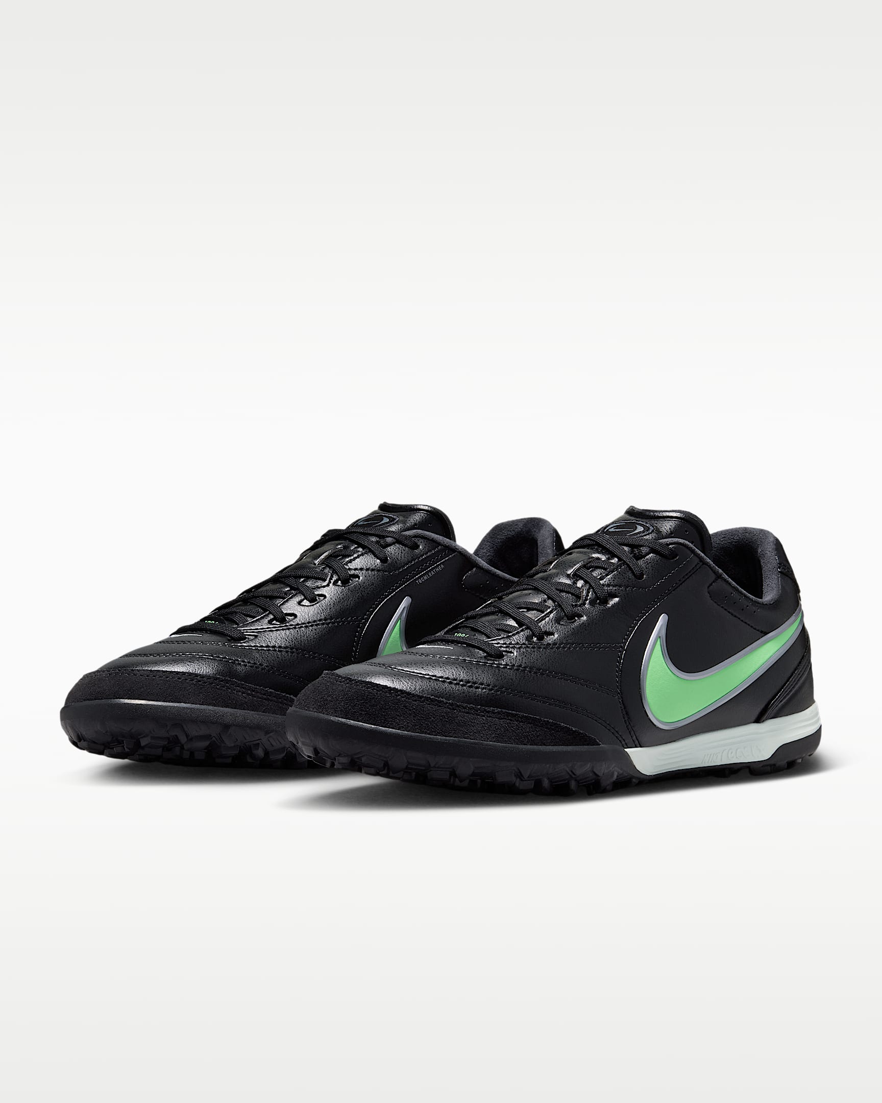 Nike Tiempo Ligera Pro Turf Low-Top Football Shoes - Black/Black/Illusion Green