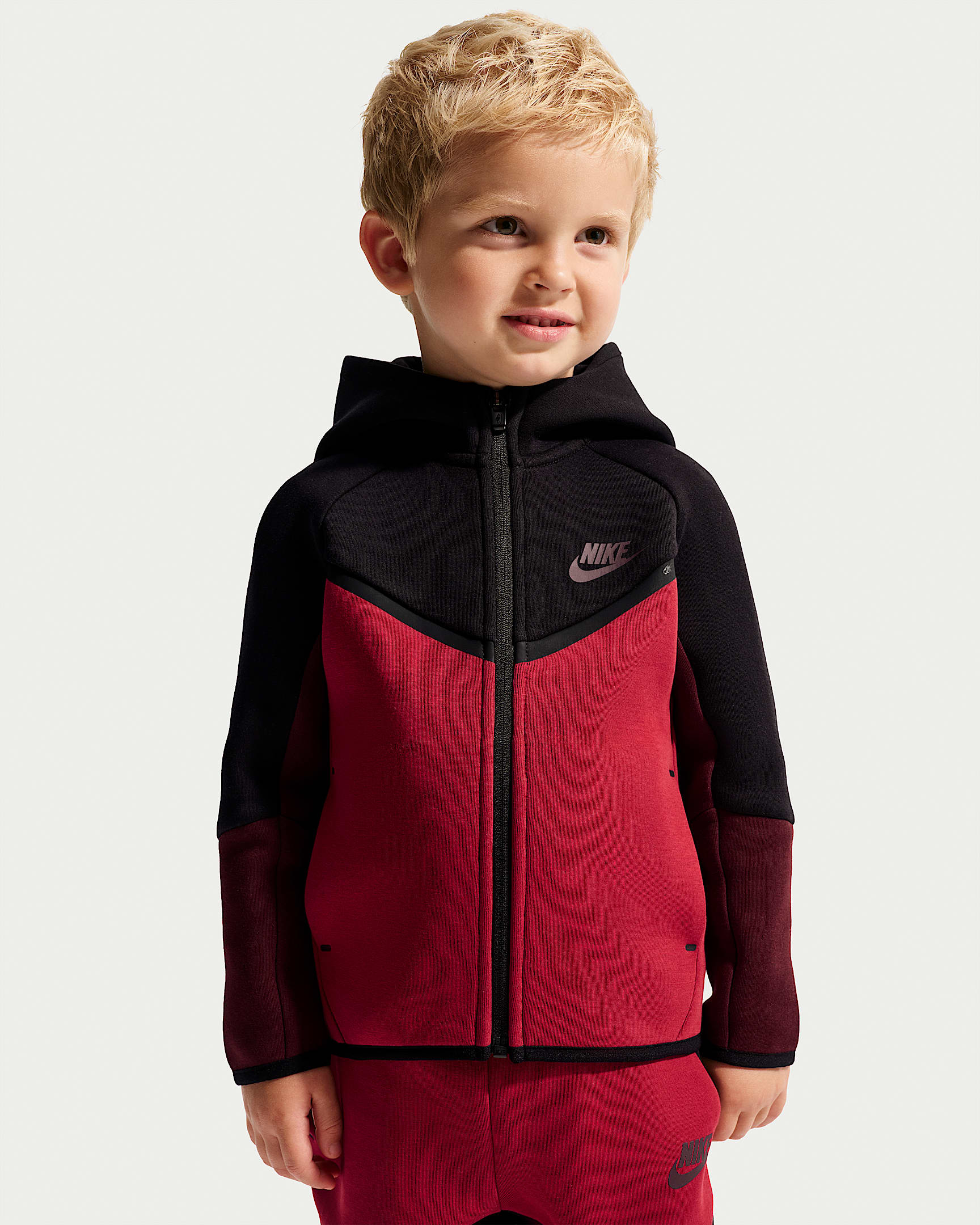 Nike Sportswear Toddler Tech Fleece 2-Piece Full-Zip Set - Black/Tough Red