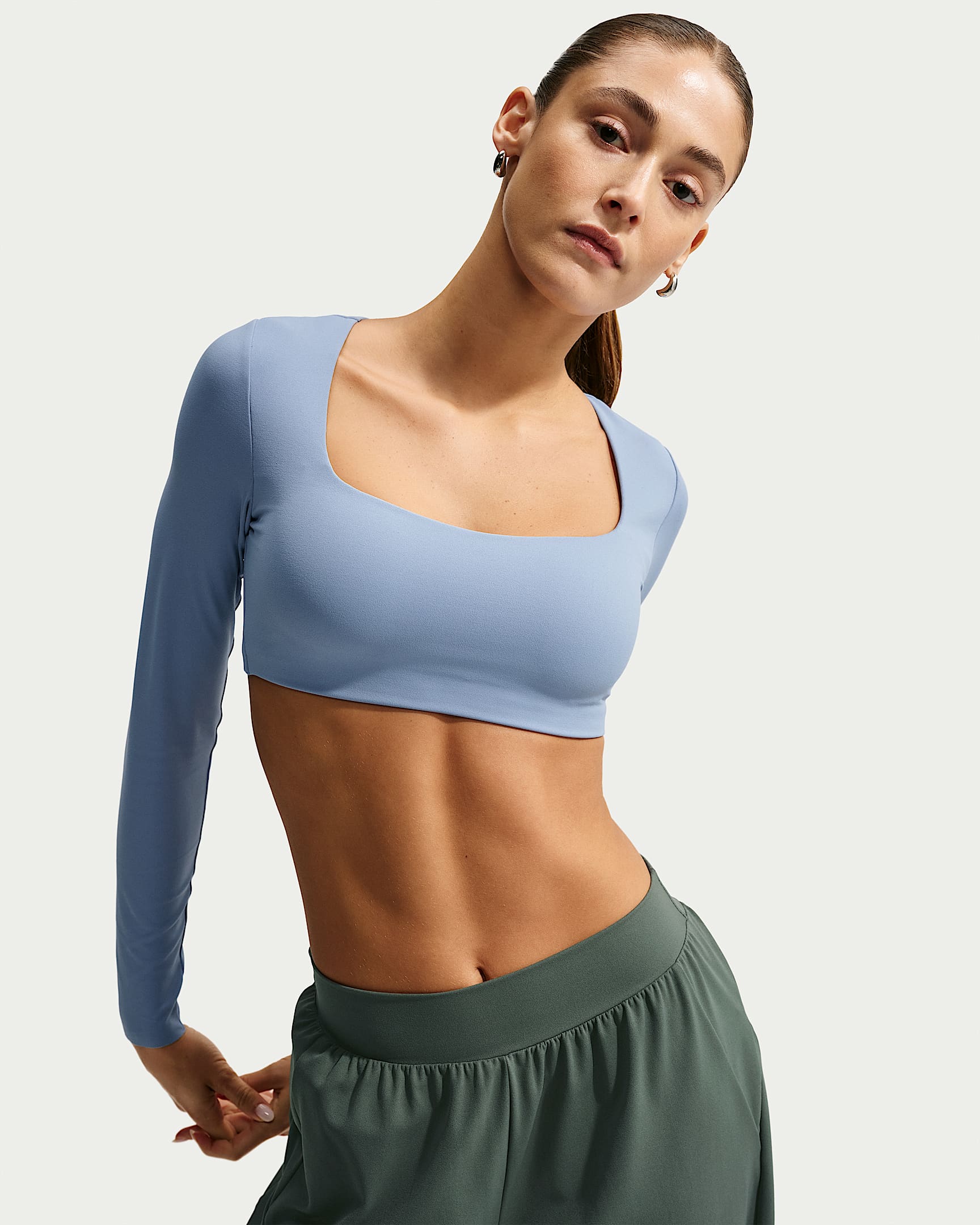 Nike Zenvy Women's Light-Support Padded Long-Sleeve Sports Bra - Work Blue/White