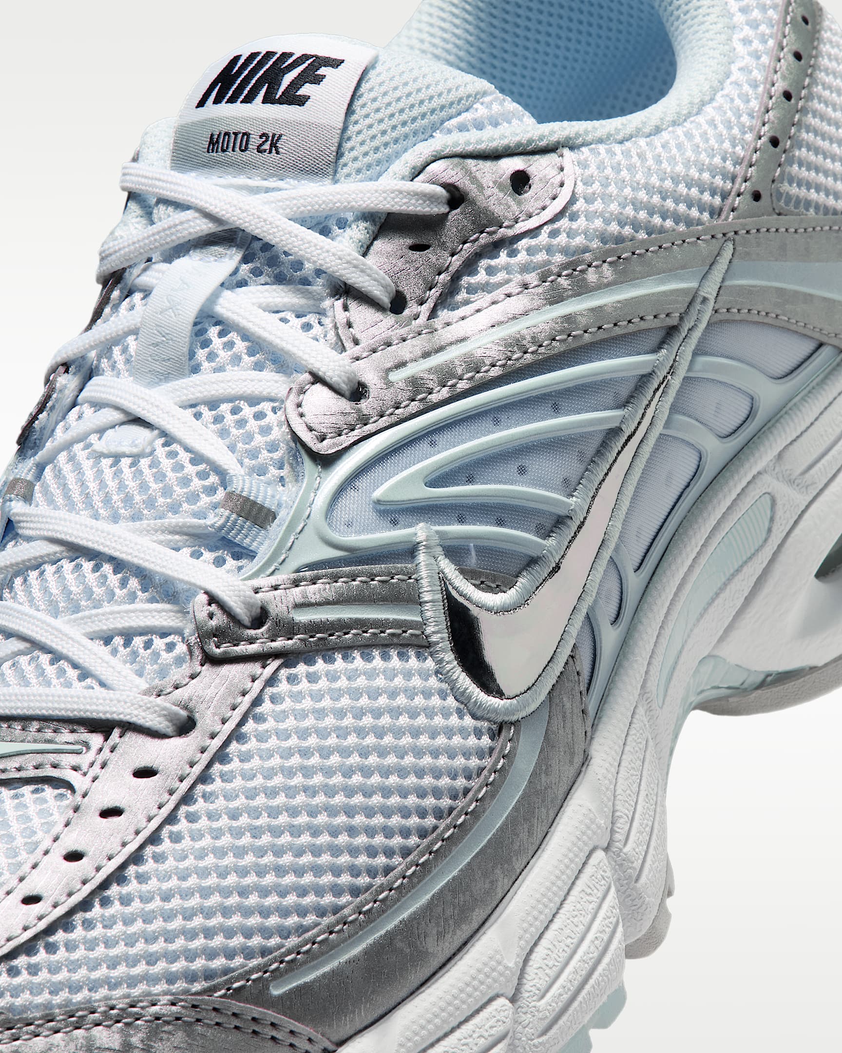 Nike Air Max Moto 2K Women's Shoes with Reflective Accents - White/Blue Tint/Neutral Grey/Metallic Silver