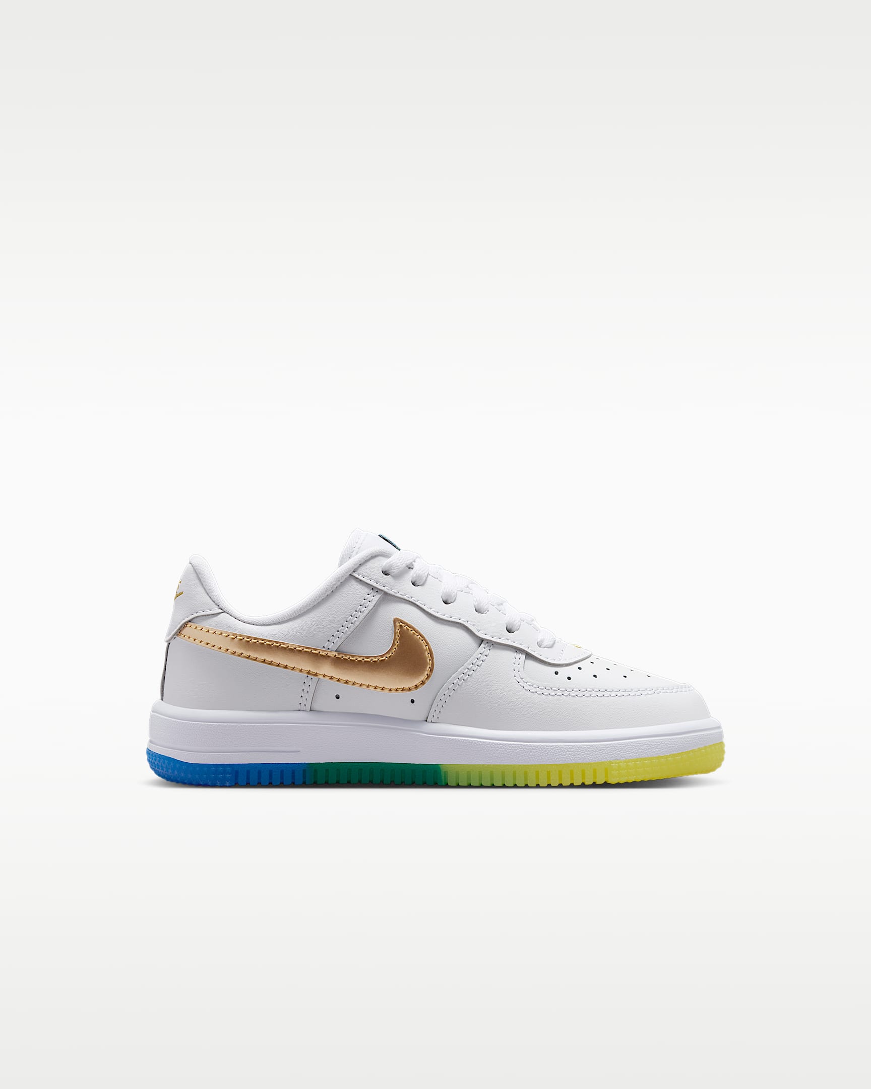 Nike Force 1 Low Younger Kids' Shoes - White/Soar/Sonic Yellow/Metallic Gold