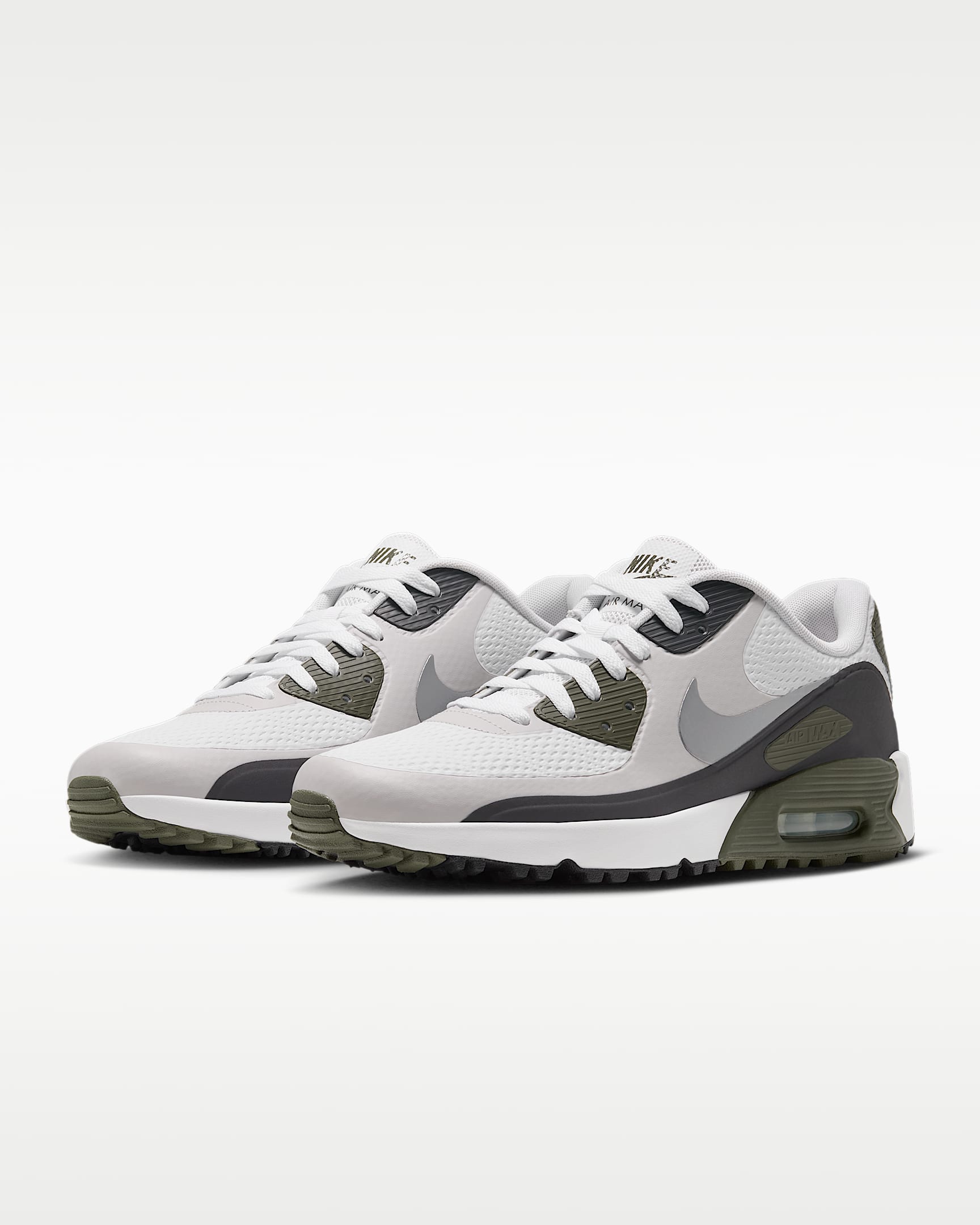 Nike Air Max 90 G Golf Shoes - White/Medium Olive/Vast Grey/Metallic Silver