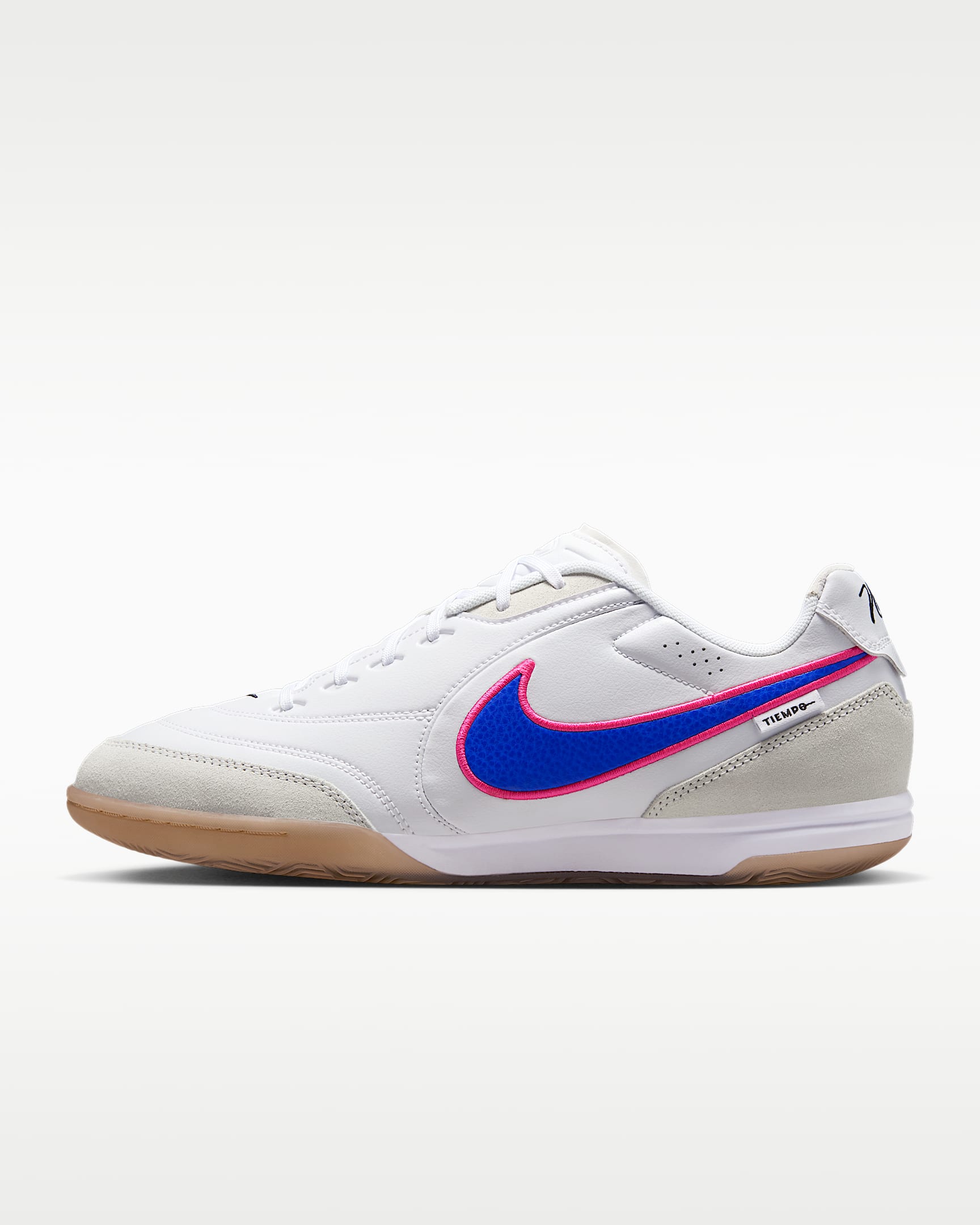 Nike Tiempo Streetgato Indoor/Court Low-Top Football Shoes - White/Pink Blast/Racer Blue