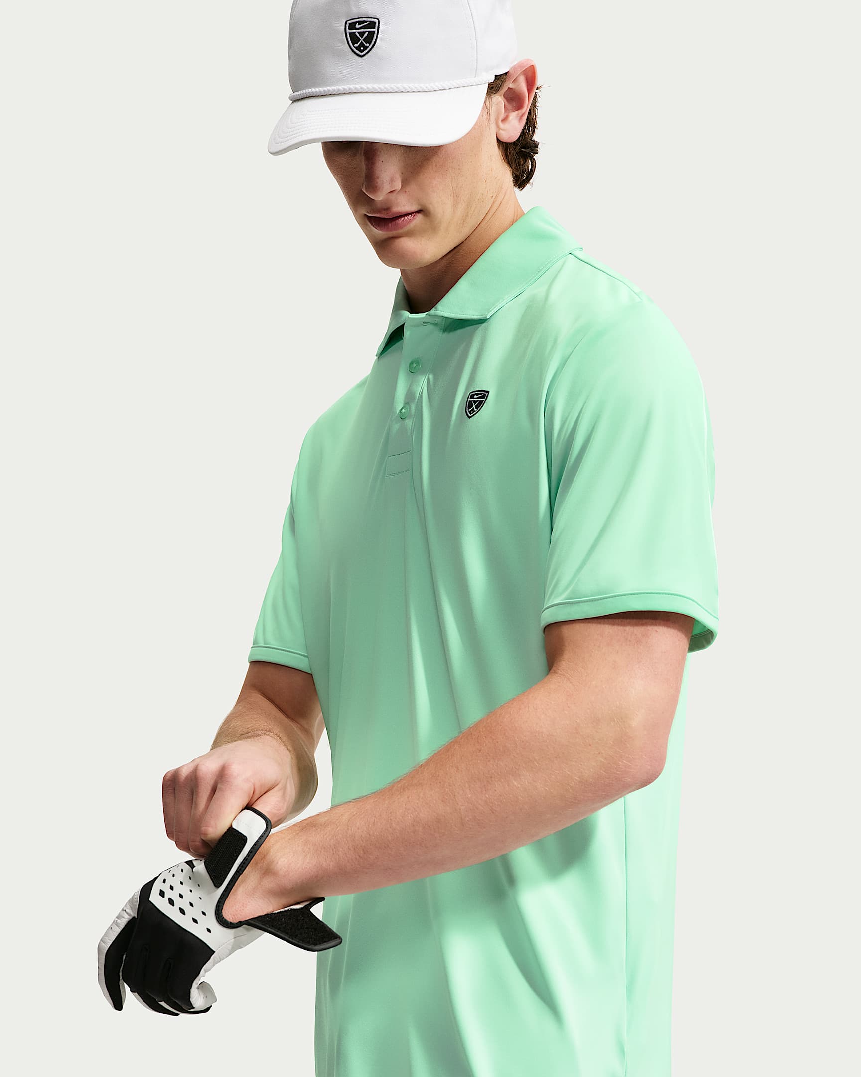 Nike Par Men's Dri-FIT Chest-Logo Golf Polo - Arctic Green/White