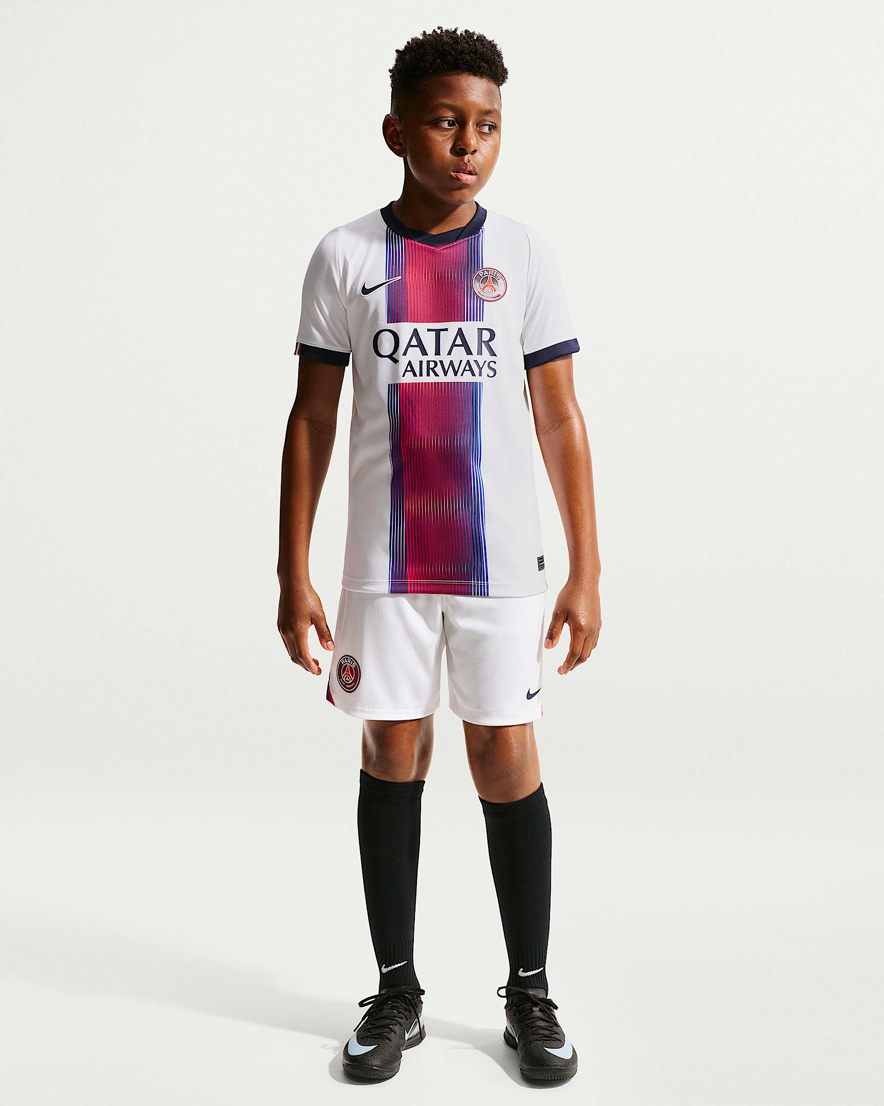 Maillot de foot Replica Nike Dri-FIT Paris Saint-Germain 2026/27 Stadium Extérieur pour pré-ado - Blanc/College Navy/Global Red/College Navy