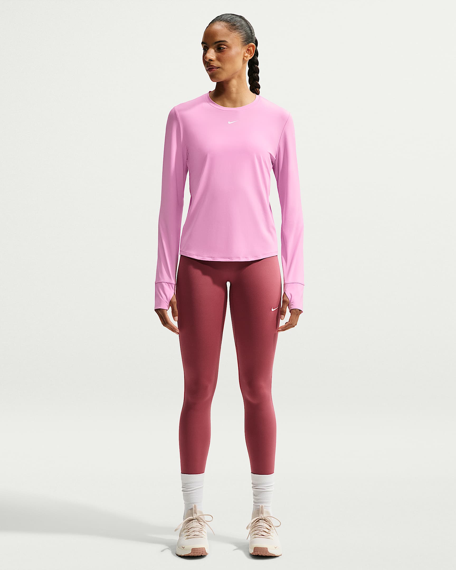 Nike One Classic Women's Dri-FIT Long-Sleeve Top - Pink Rise/White