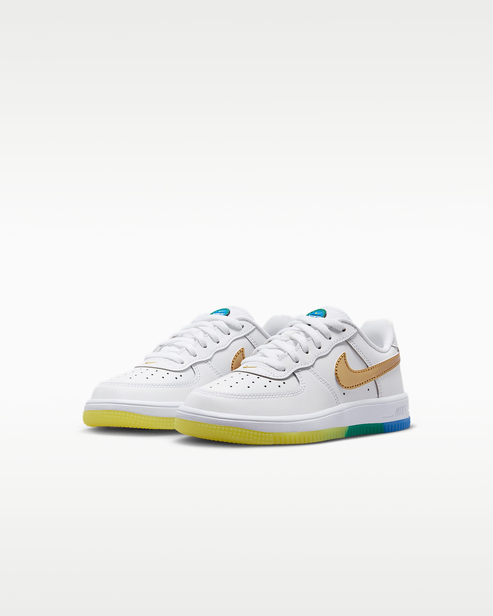 Nike Force 1 Low Younger Kids' Shoes - White/Soar/Sonic Yellow/Metallic Gold