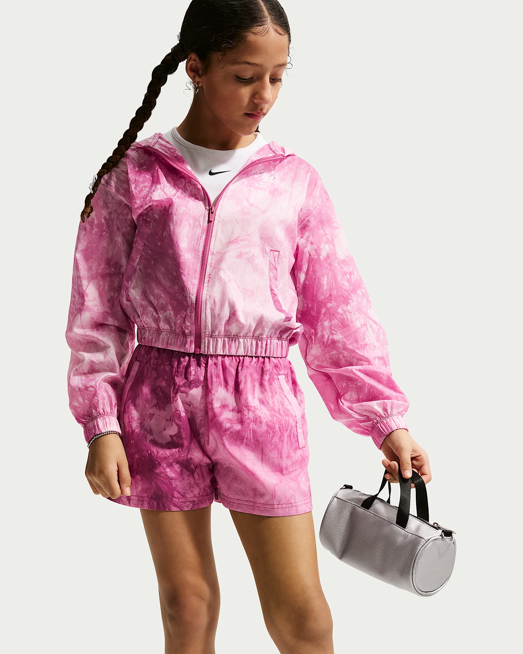Veste de survêtement tissée Nike Sportswear Club pour fille - Sweet Beet/Soft Pearl