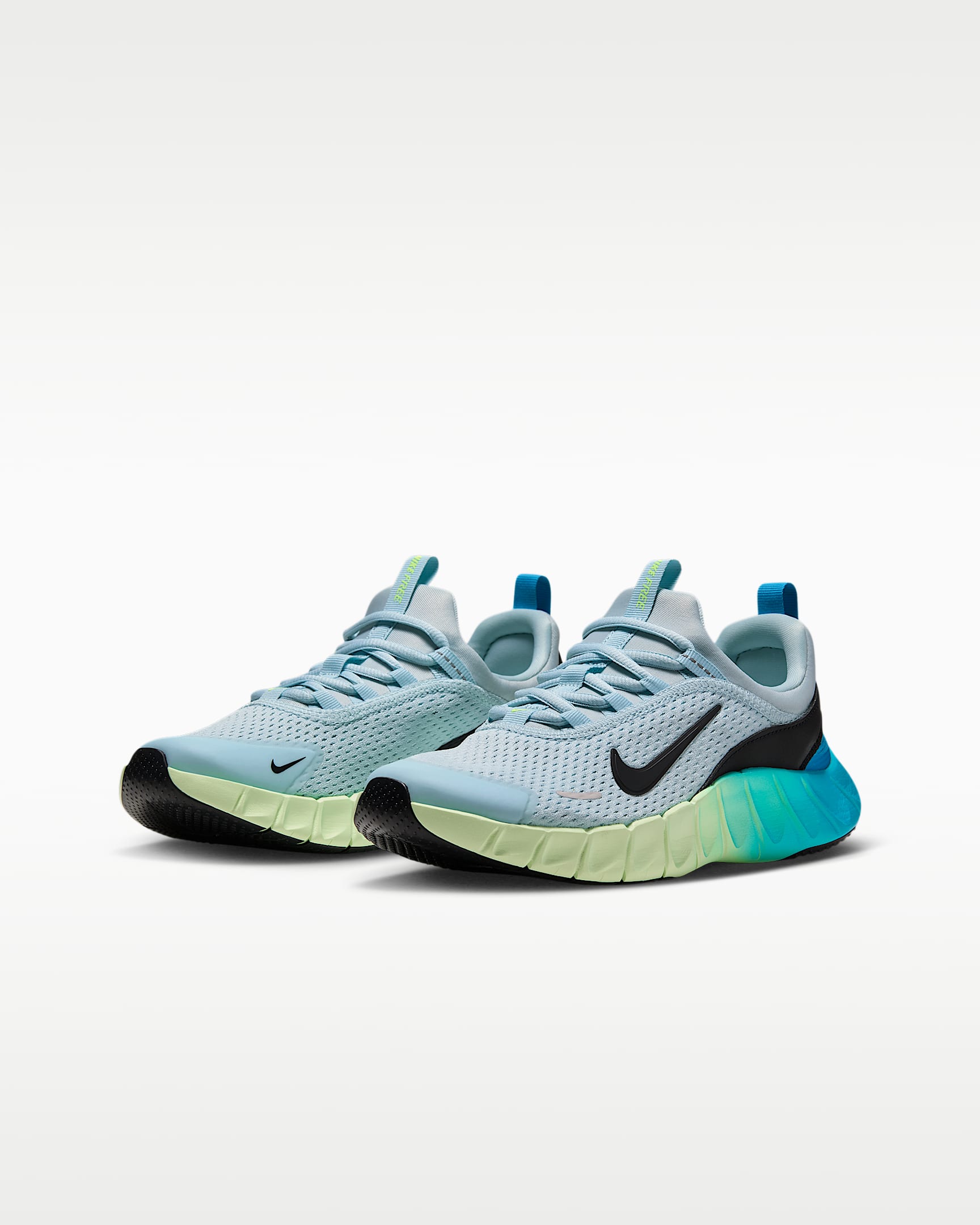 Tenis de correr para niños grandes Nike Free Ride - Azul glacial/Azul corriente claro/Voltio ligero/Negro
