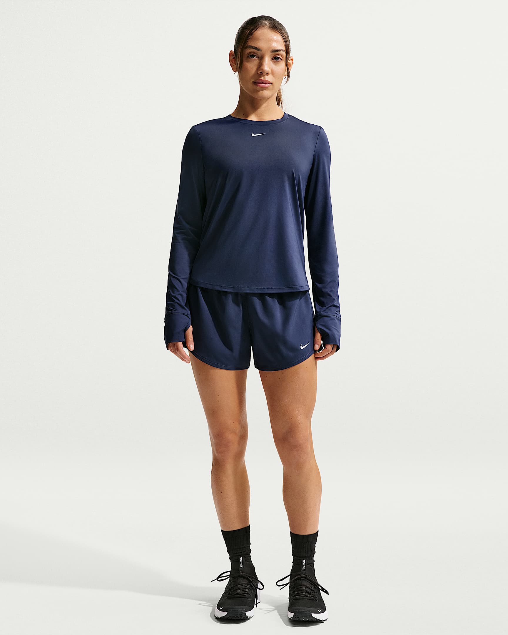 Nike One Classic Women's Dri-FIT Long-Sleeve Top - Midnight Navy/White