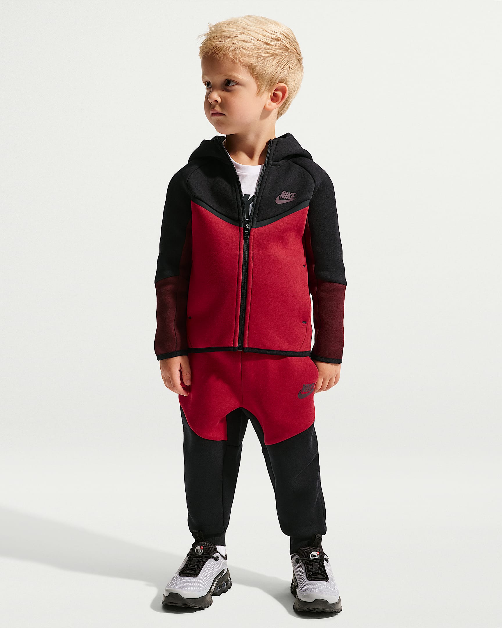Nike Sportswear Toddler Tech Fleece 2-Piece Full-Zip Set - Black/Tough Red