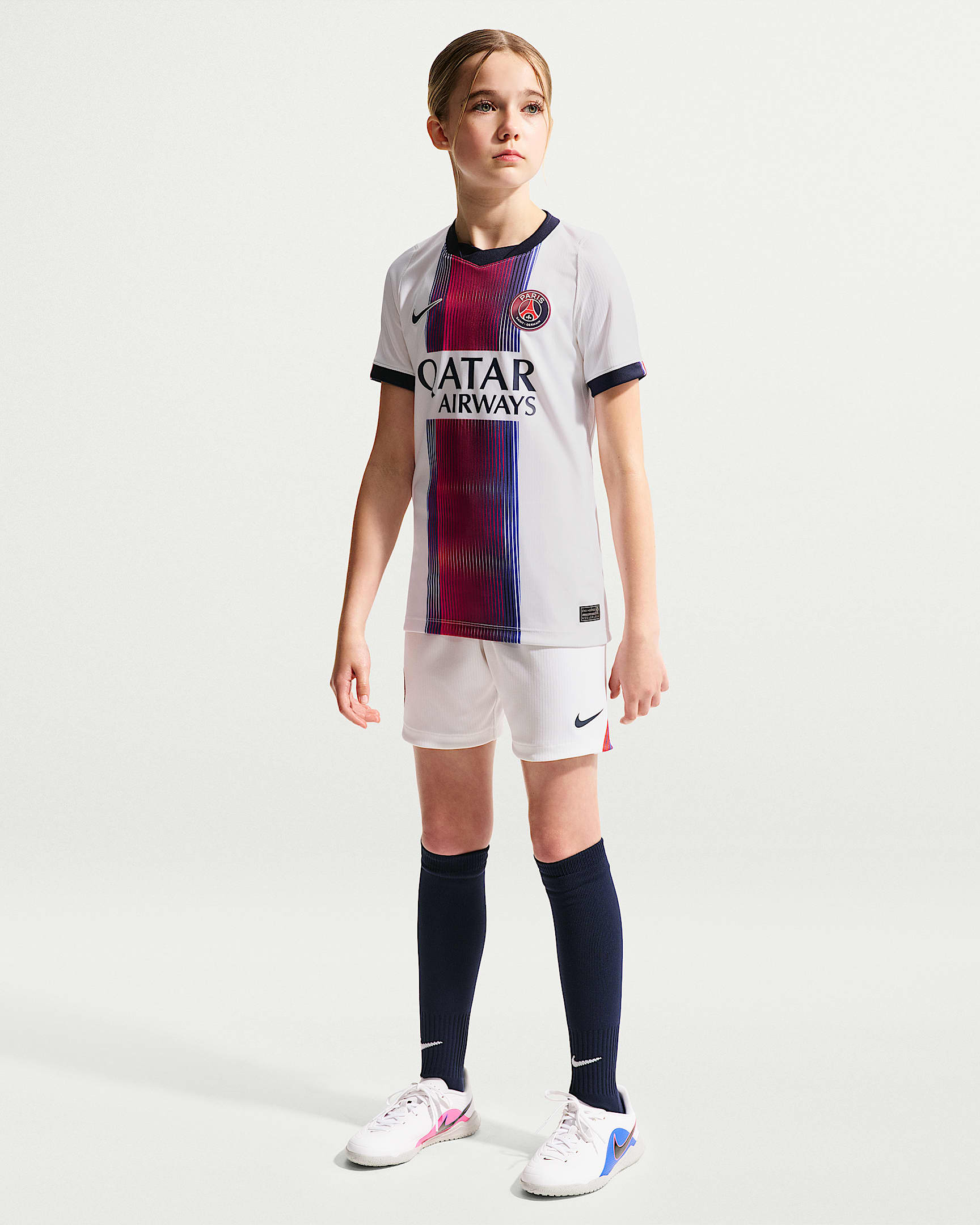 Maillot de foot Replica Nike Dri-FIT Paris Saint-Germain 2026/27 Stadium Extérieur pour pré-ado - Blanc/College Navy/Global Red/College Navy