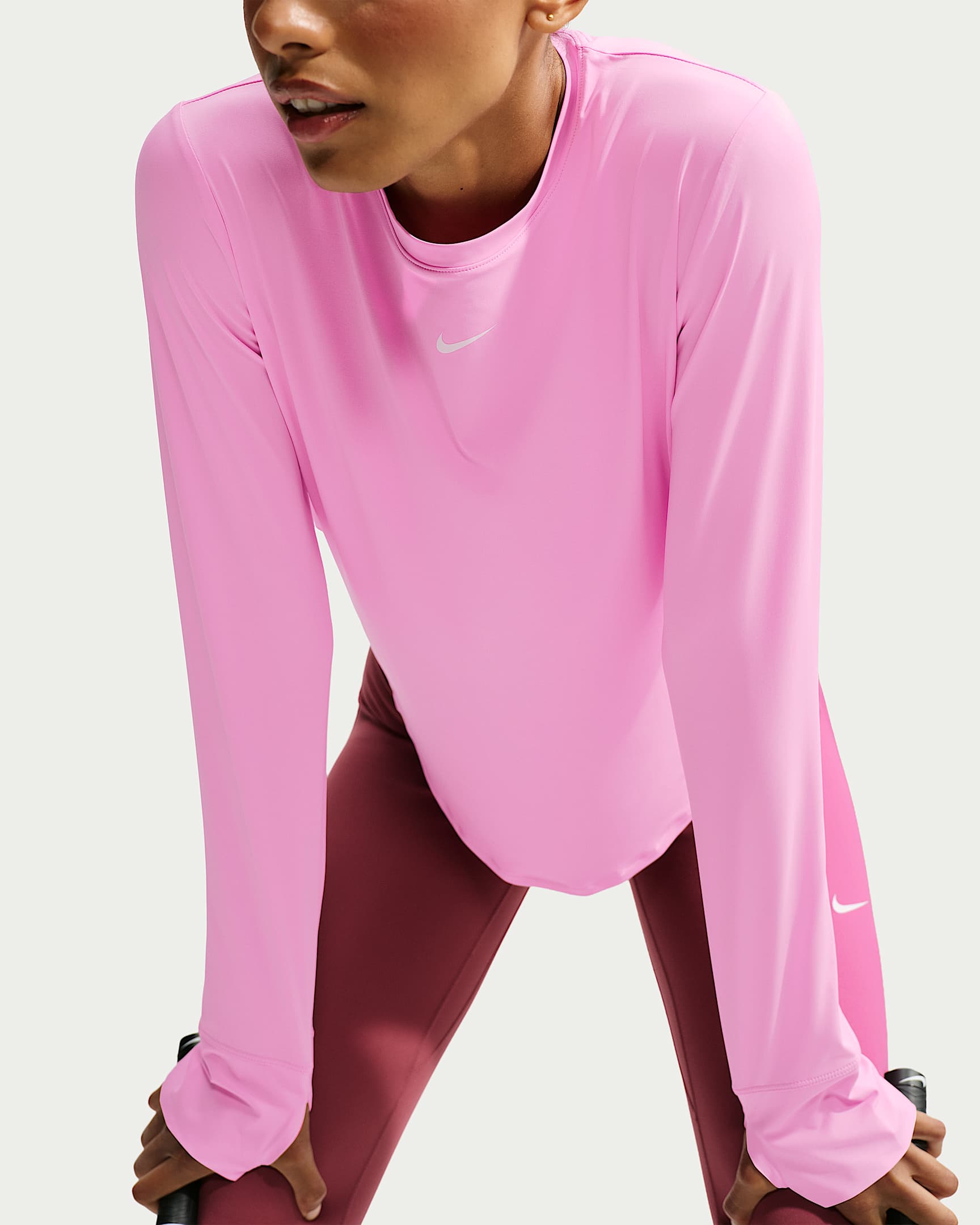 Nike One Classic Women's Dri-FIT Long-Sleeve Top - Pink Rise/White