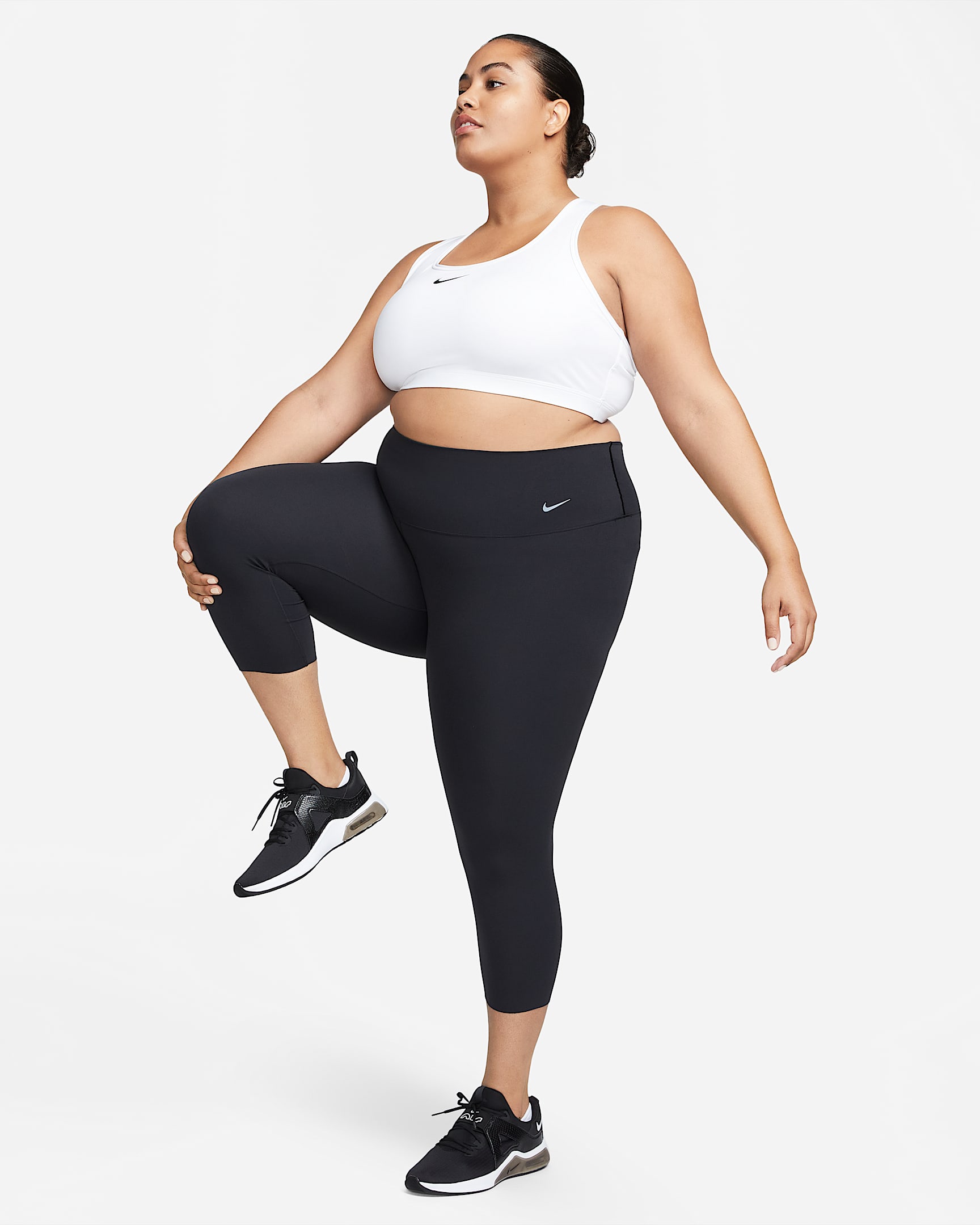 Nike Swoosh  Women's Medium Support Padded Sports Bra (Plus Size) - White/Stone Mauve/Black