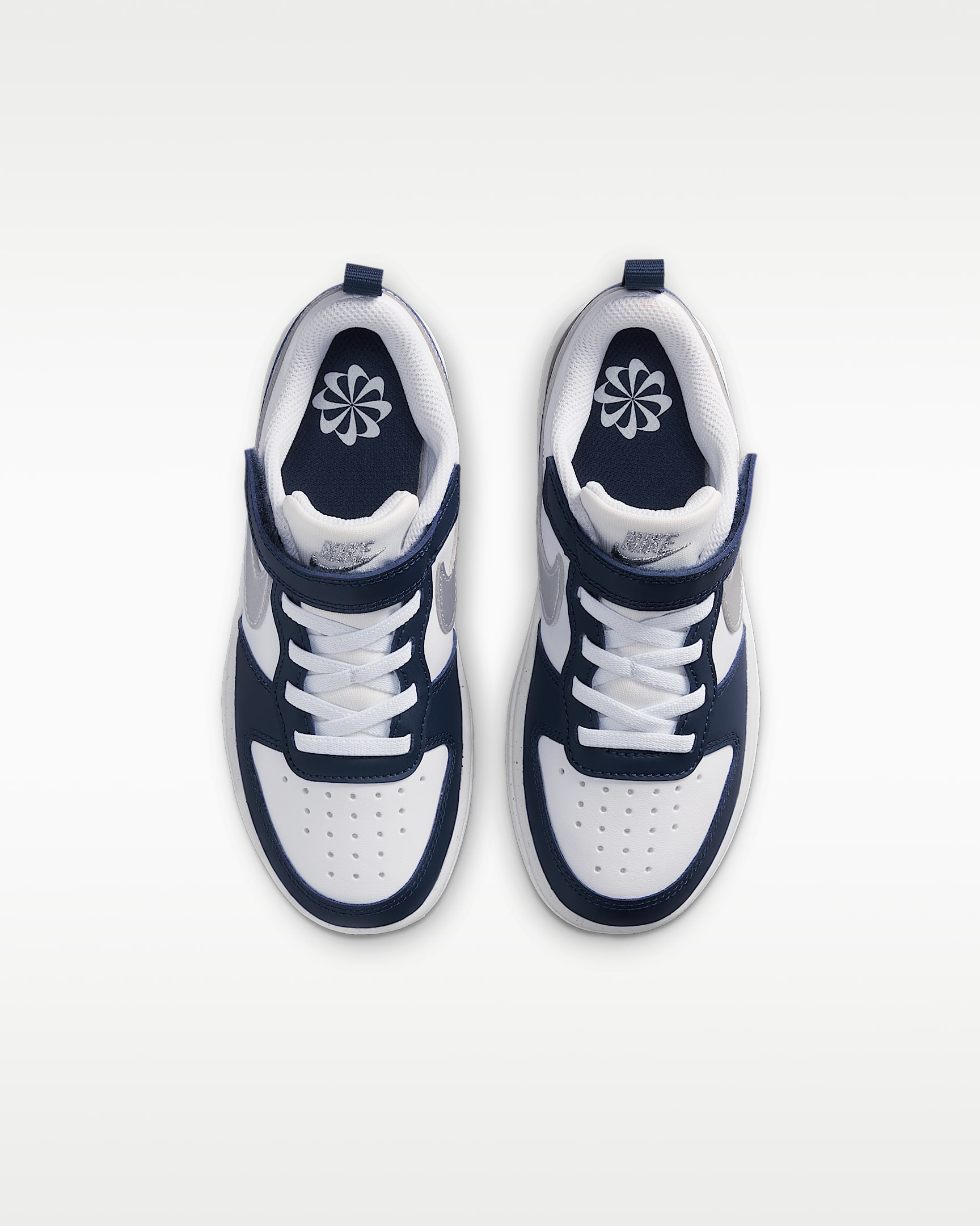 Tenis para niños de preescolar Nike Court Borough Low Recraft - Blanco/Noche intenso/Azul marino medianoche/Plata metalizado