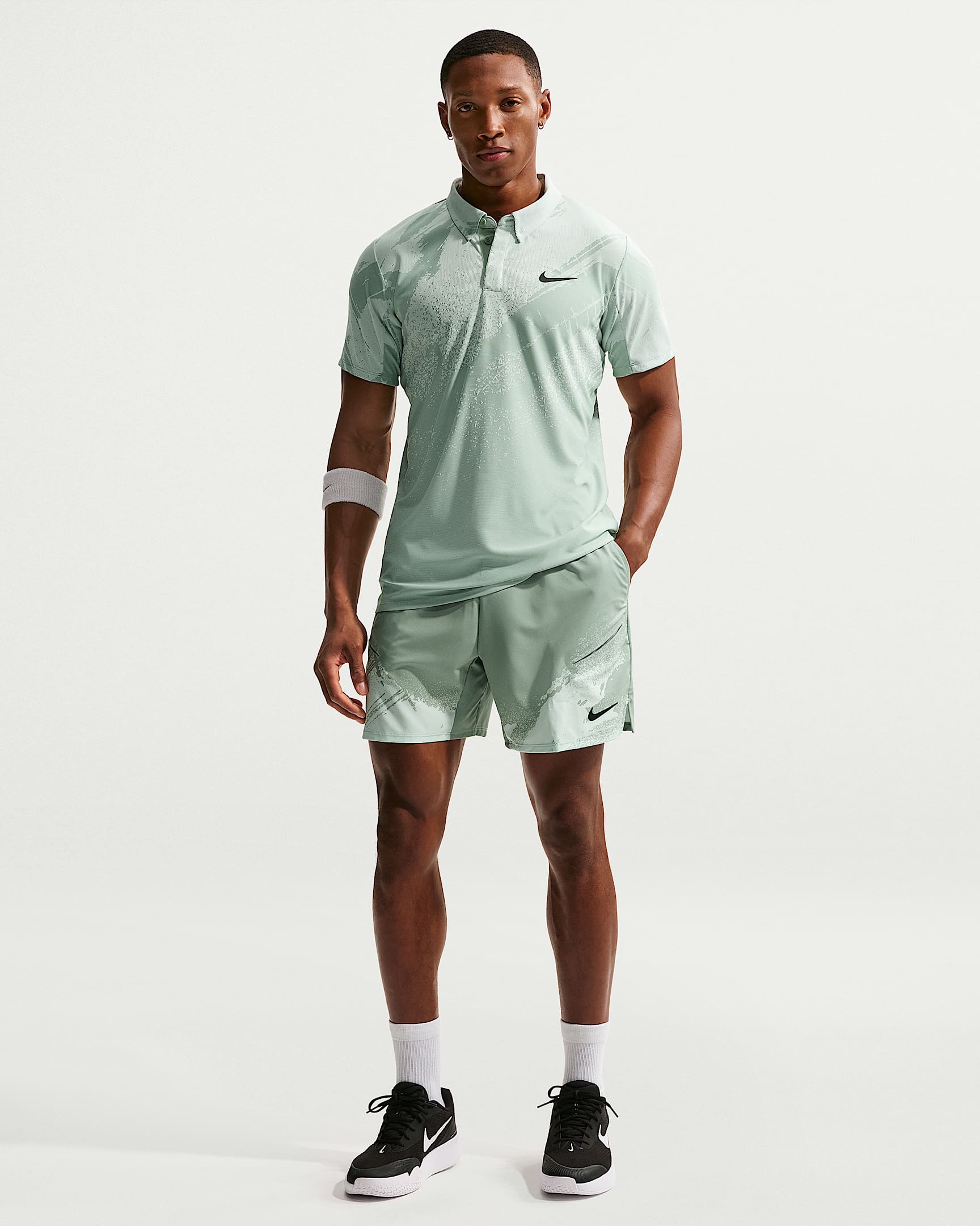 NikeCourt Slam Men's Dri-FIT Tennis Shorts - Steam/Barely Green/Black