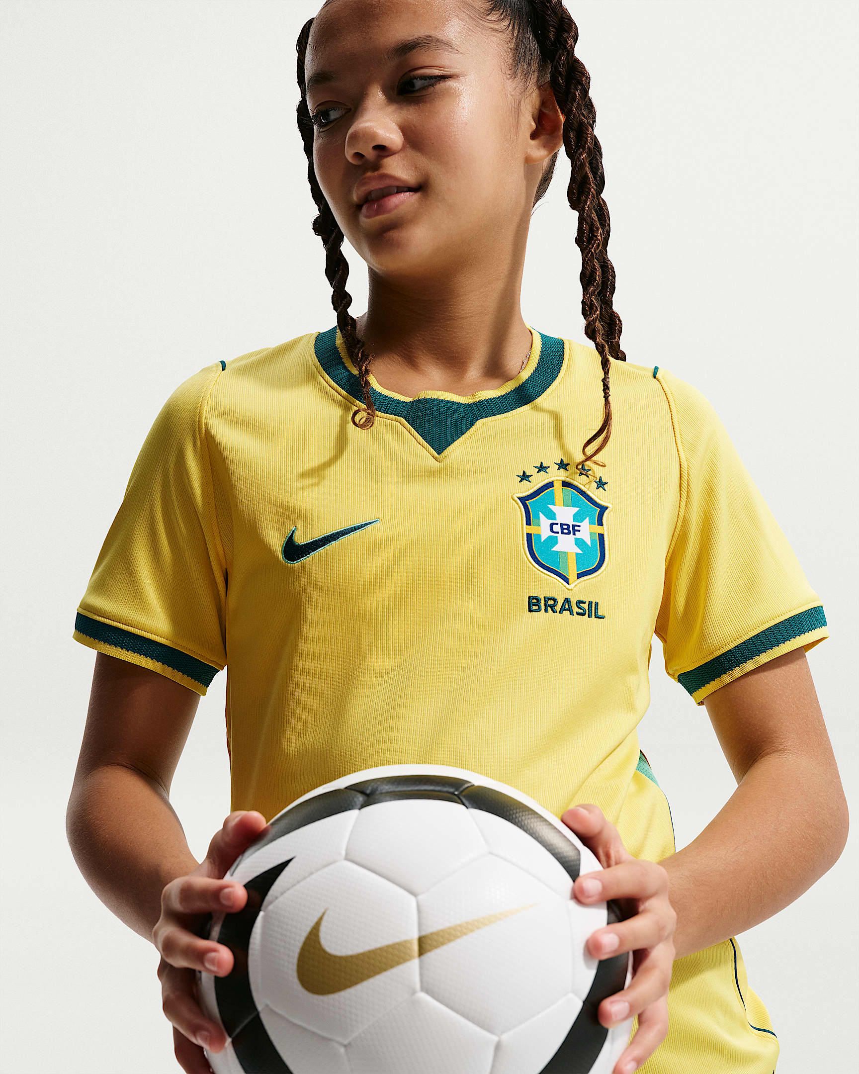 Brazil National Team 2026 Stadium Home Big Kids' Nike Dri-FIT Soccer Jersey - Canary/Light Menta/Geode Teal