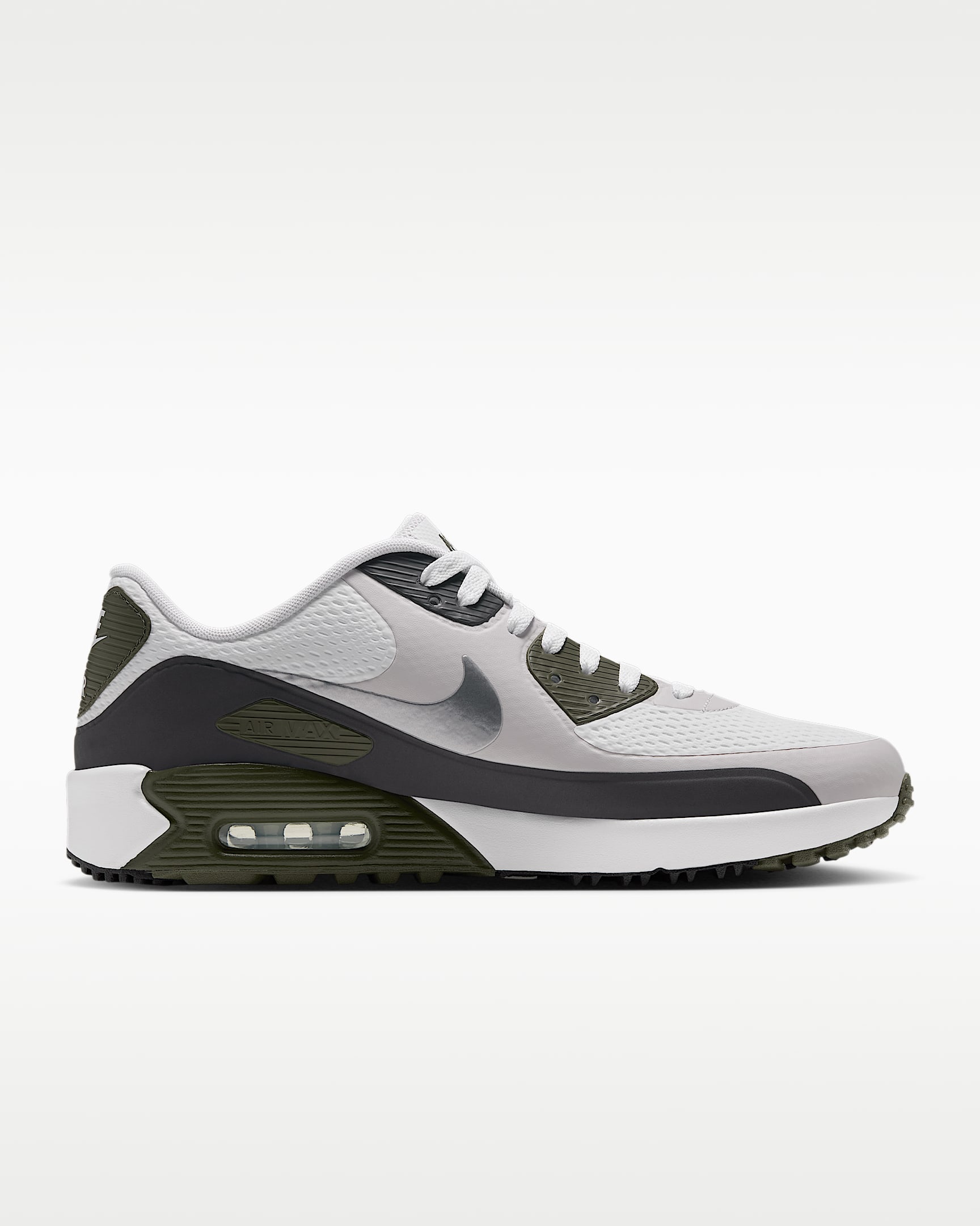 Nike Air Max 90 G Golf Shoes - White/Medium Olive/Vast Grey/Metallic Silver