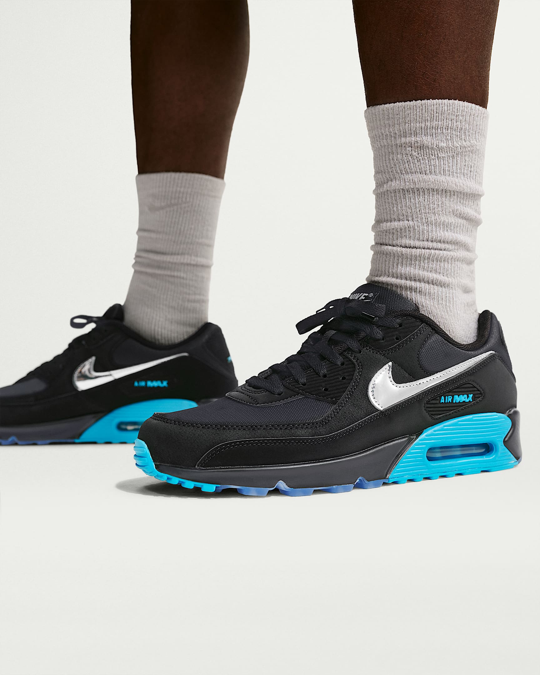Tenis para hombre Nike Air Max 90 Premium "Scorpion" - Negro/Azul gamma/Hielo/Cromo