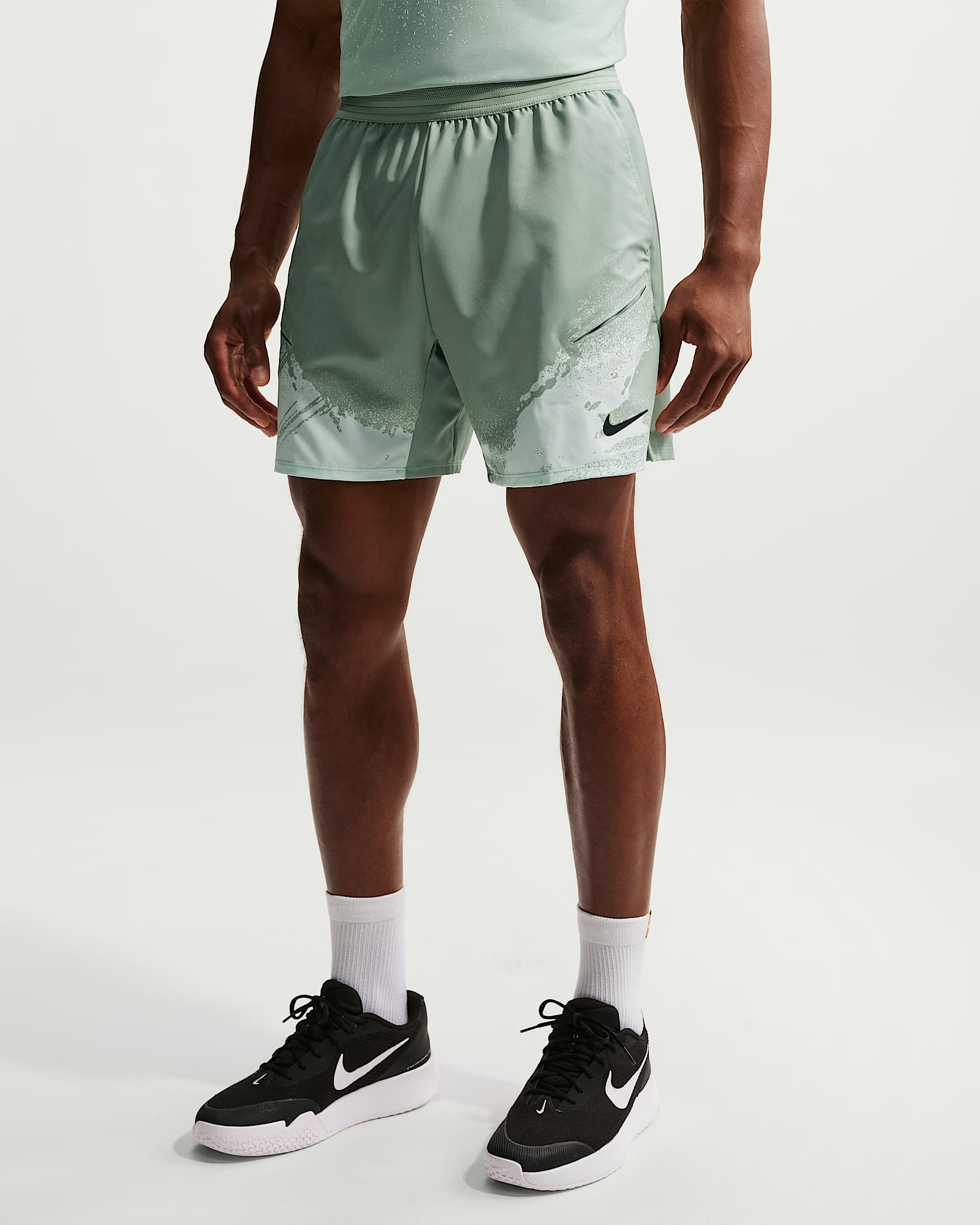 NikeCourt Slam Men's Dri-FIT Tennis Shorts - Steam/Barely Green/Black