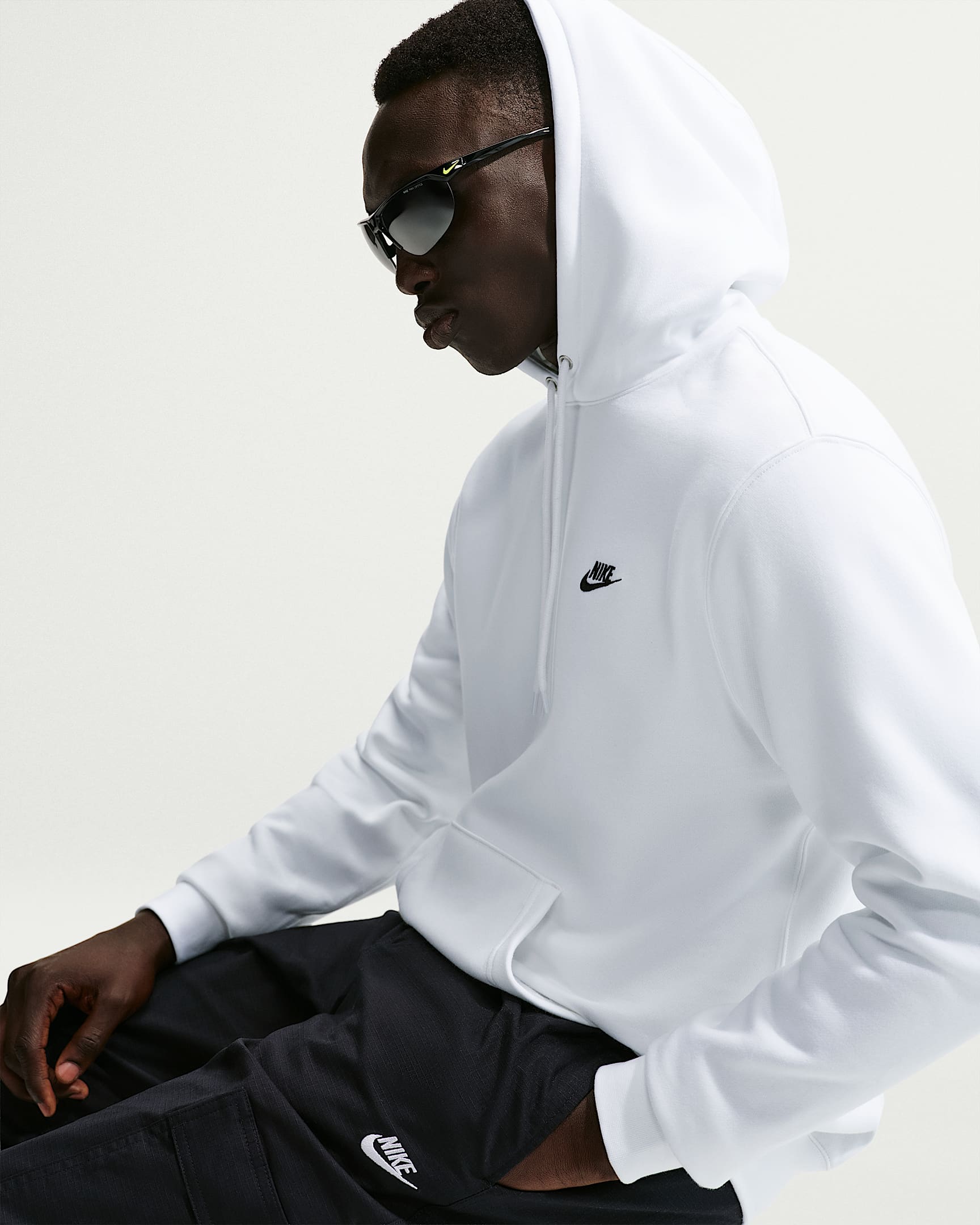 Nike Club Men's Pullover Fleece Hoodie - White/White/Black