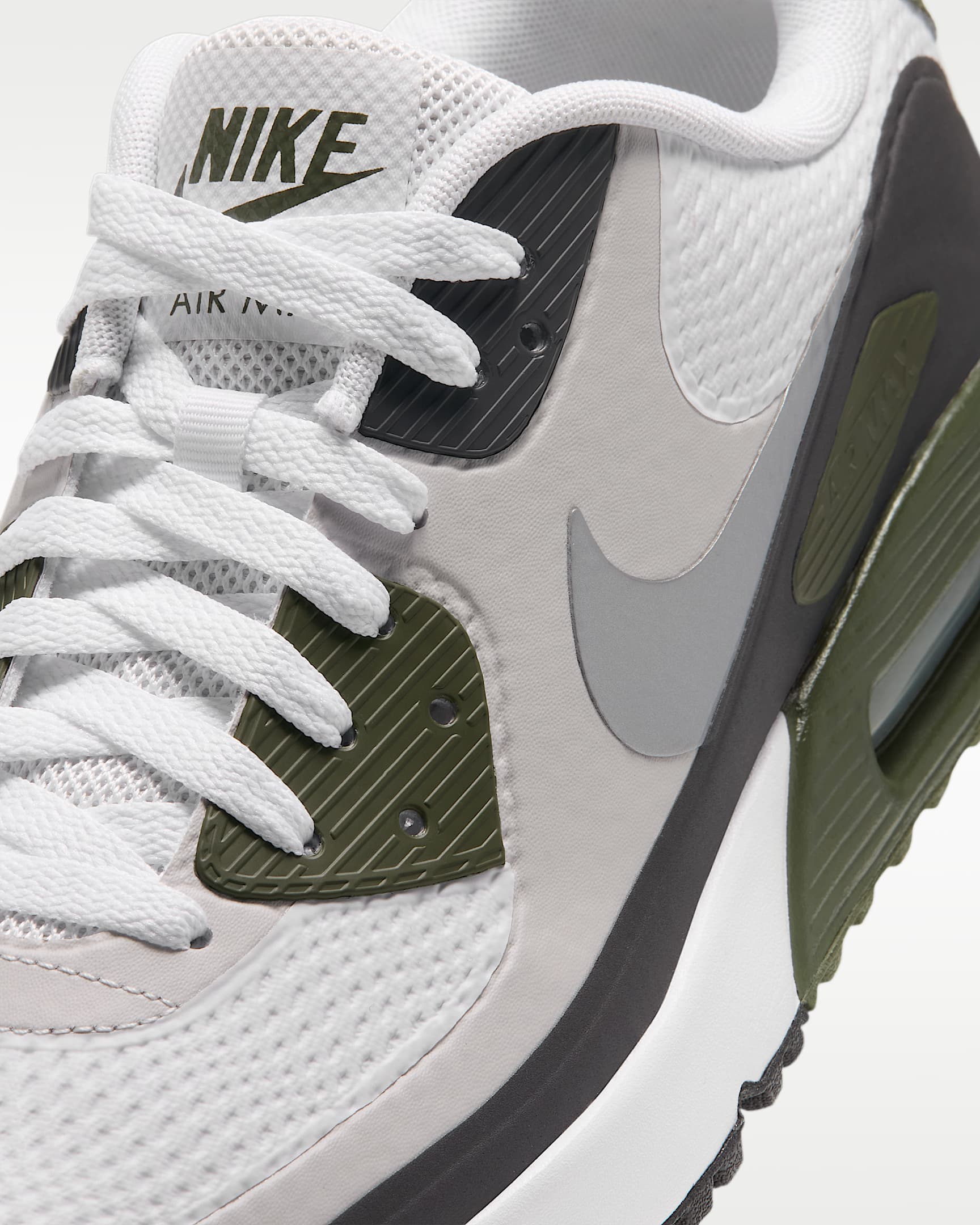 Nike Air Max 90 G Golf Shoes - White/Medium Olive/Vast Grey/Metallic Silver