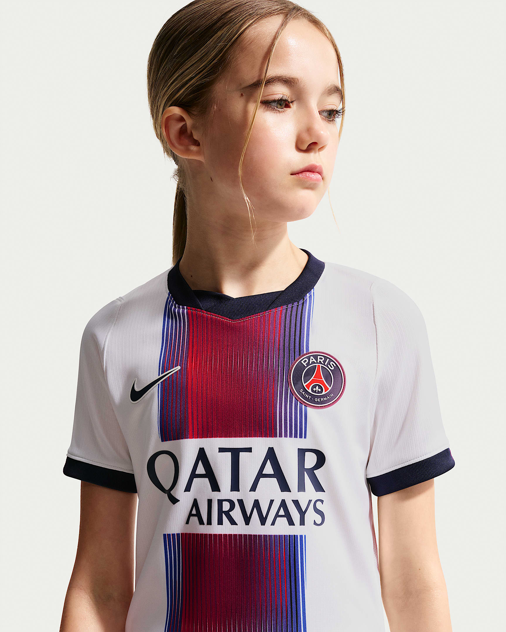Maillot de foot Replica Nike Dri-FIT Paris Saint-Germain 2026/27 Stadium Extérieur pour pré-ado - Blanc/College Navy/Global Red/College Navy