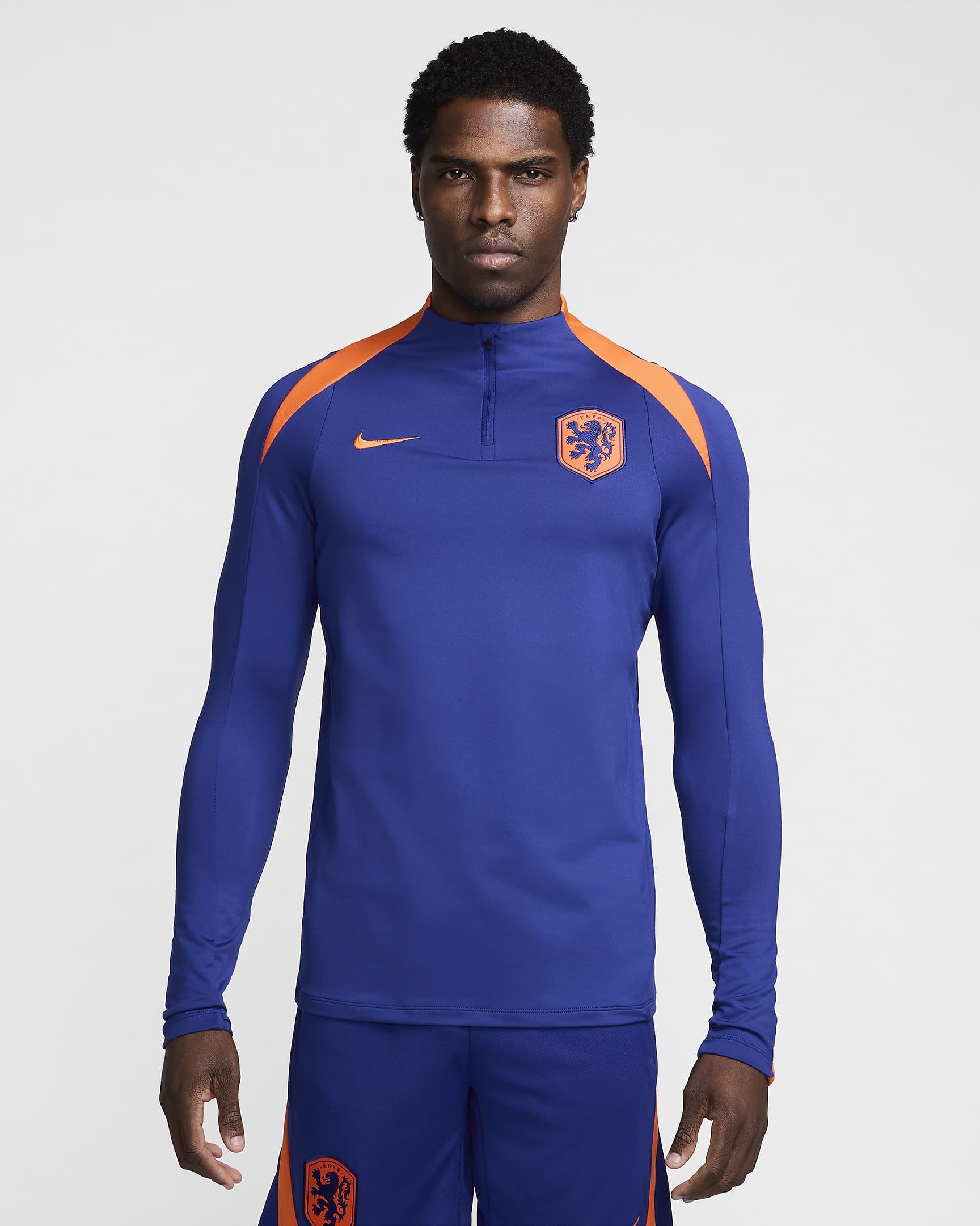 Haut d'entraînement de foot Nike Dri-FIT Pays-Bas Strike pour homme - Deep Royal Blue/Safety Orange/Safety Orange